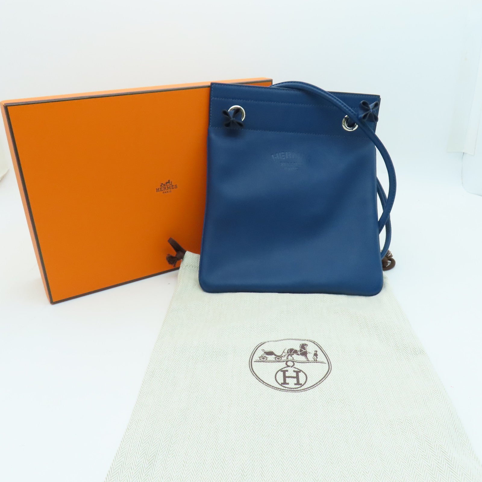 HERMES Swift Leather Aline Mini Silver Buckle Shoulder Bag Dark Blue