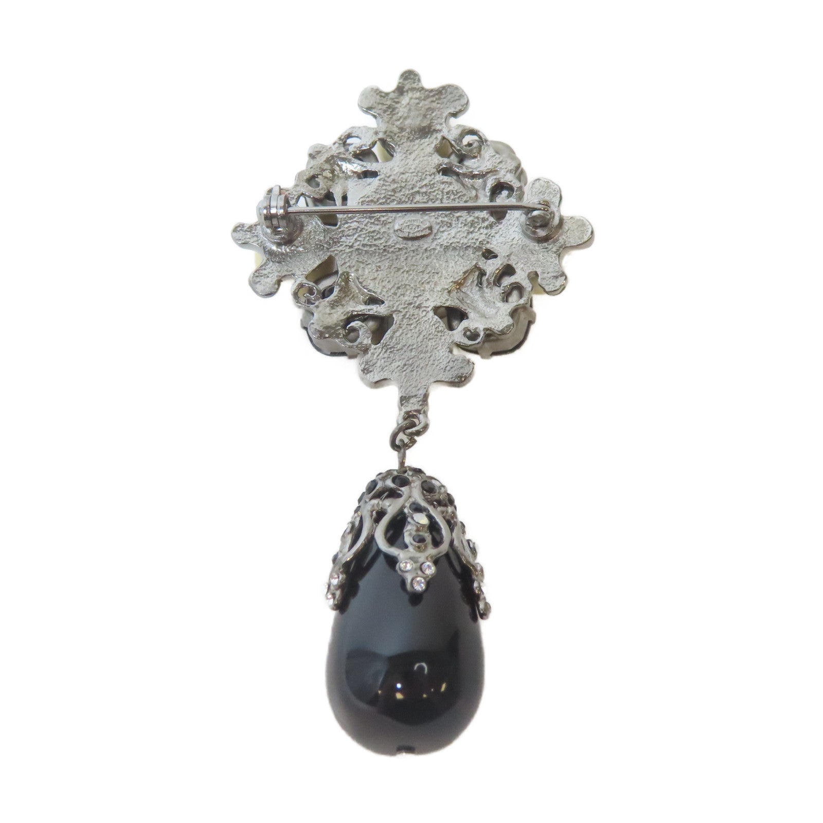 CHANEL 金屬/PVC Brooch銀扣胸針淺褐色/黑色