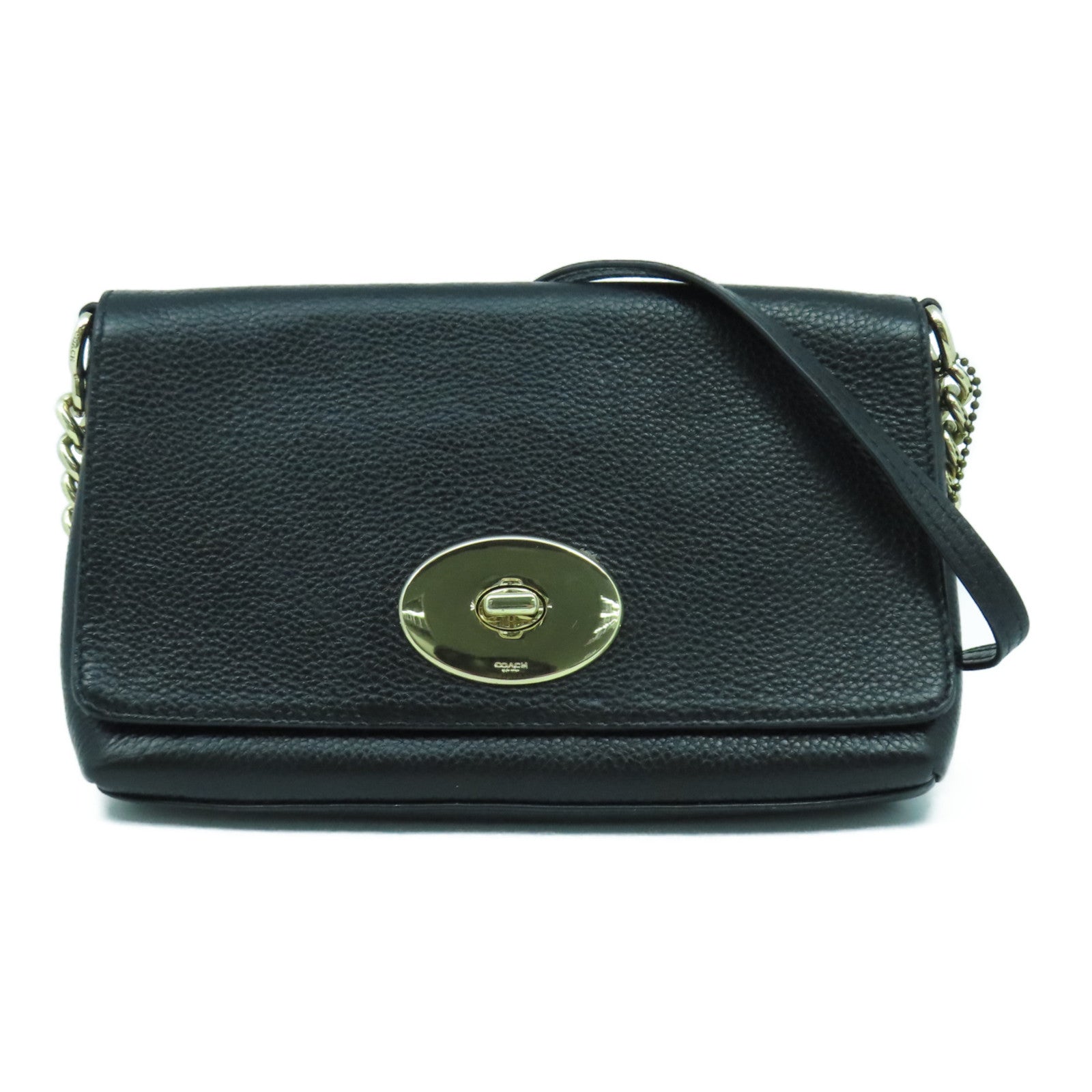 COACH 【激減優惠】牛皮皮革Chain Shoulder Bag金扣鏈帶肩背袋黑色