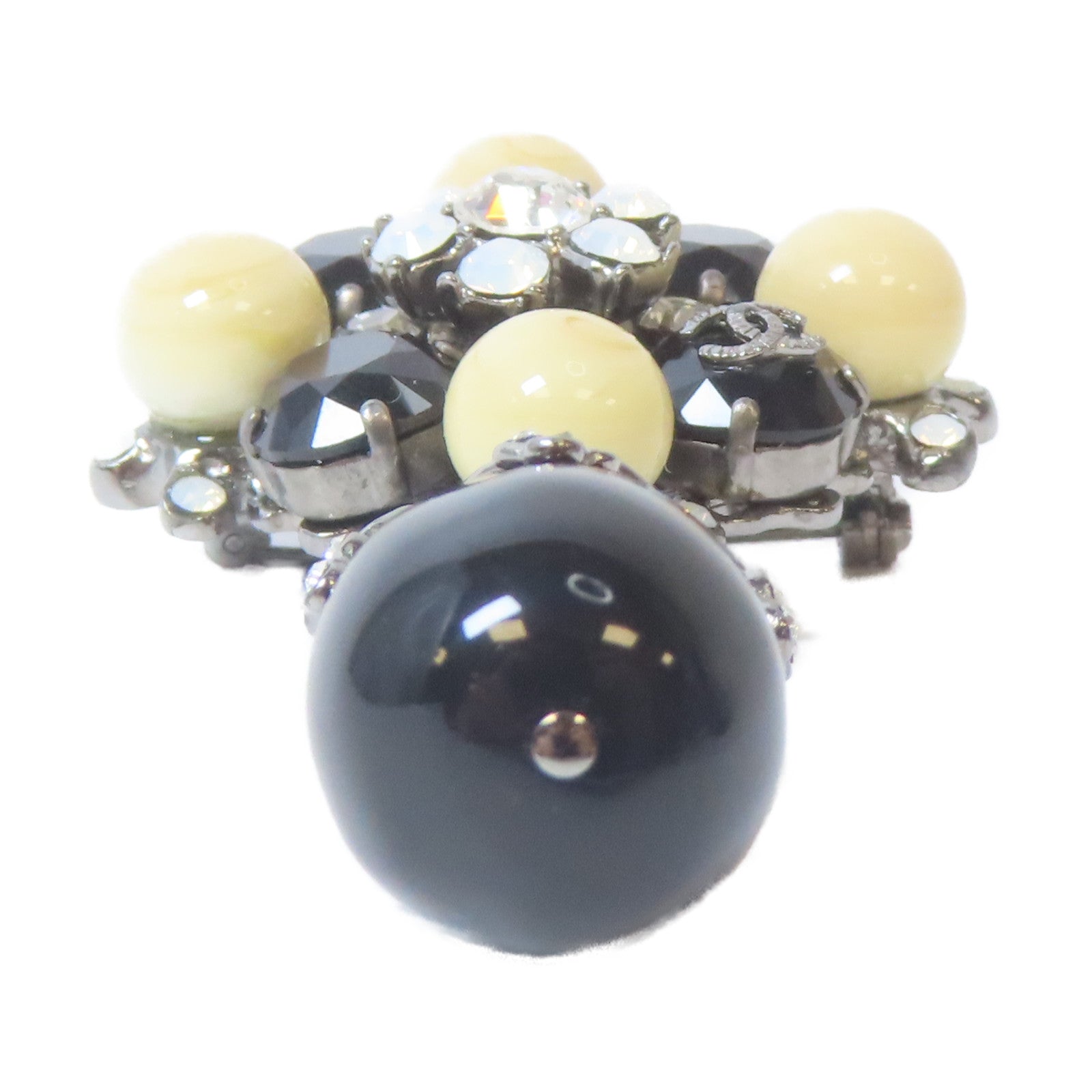 CHANEL 金屬/PVC Brooch銀扣胸針淺褐色/黑色