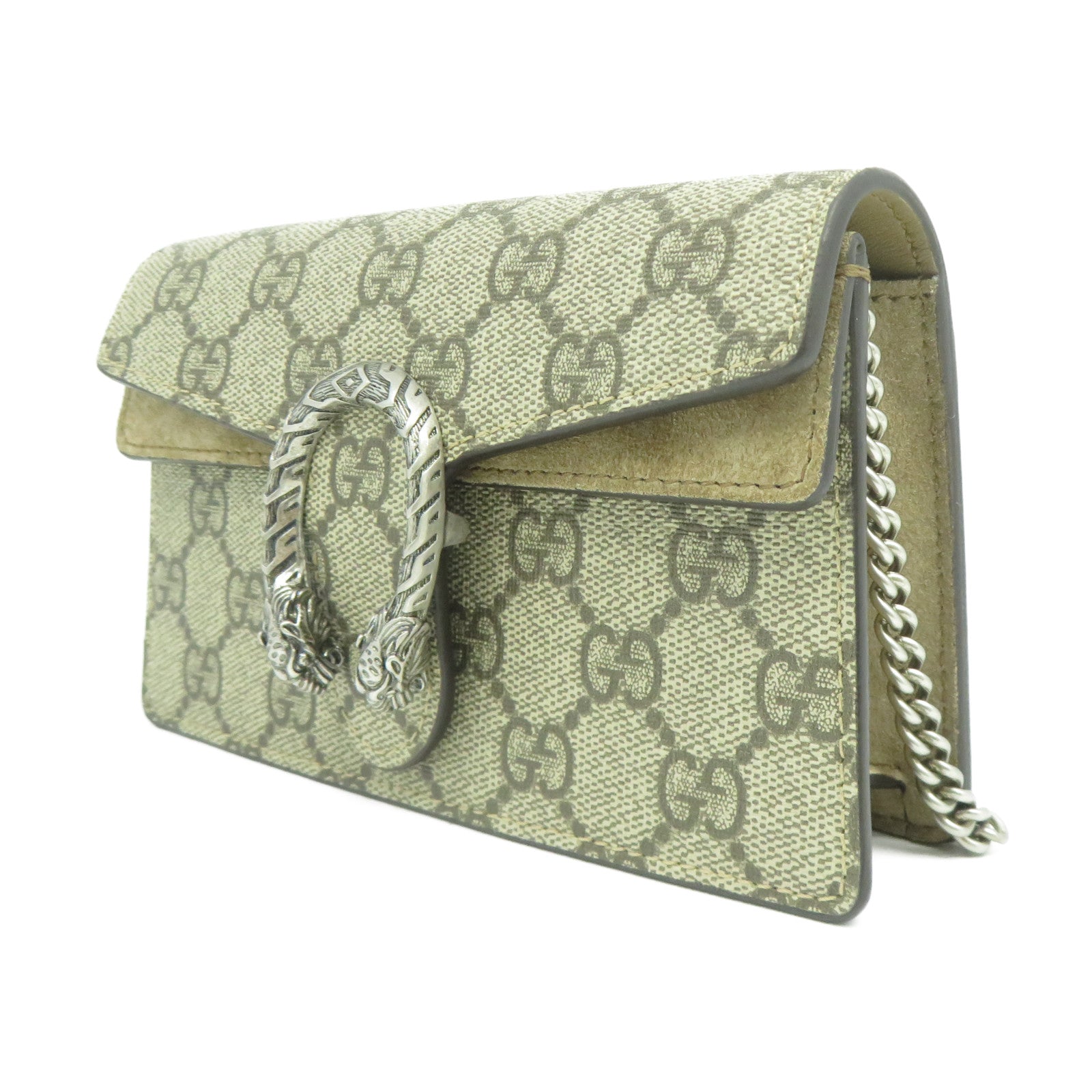GUCCI 塗層帆布/絨布Dionysus Mini銀扣鏈帶肩背袋啡色