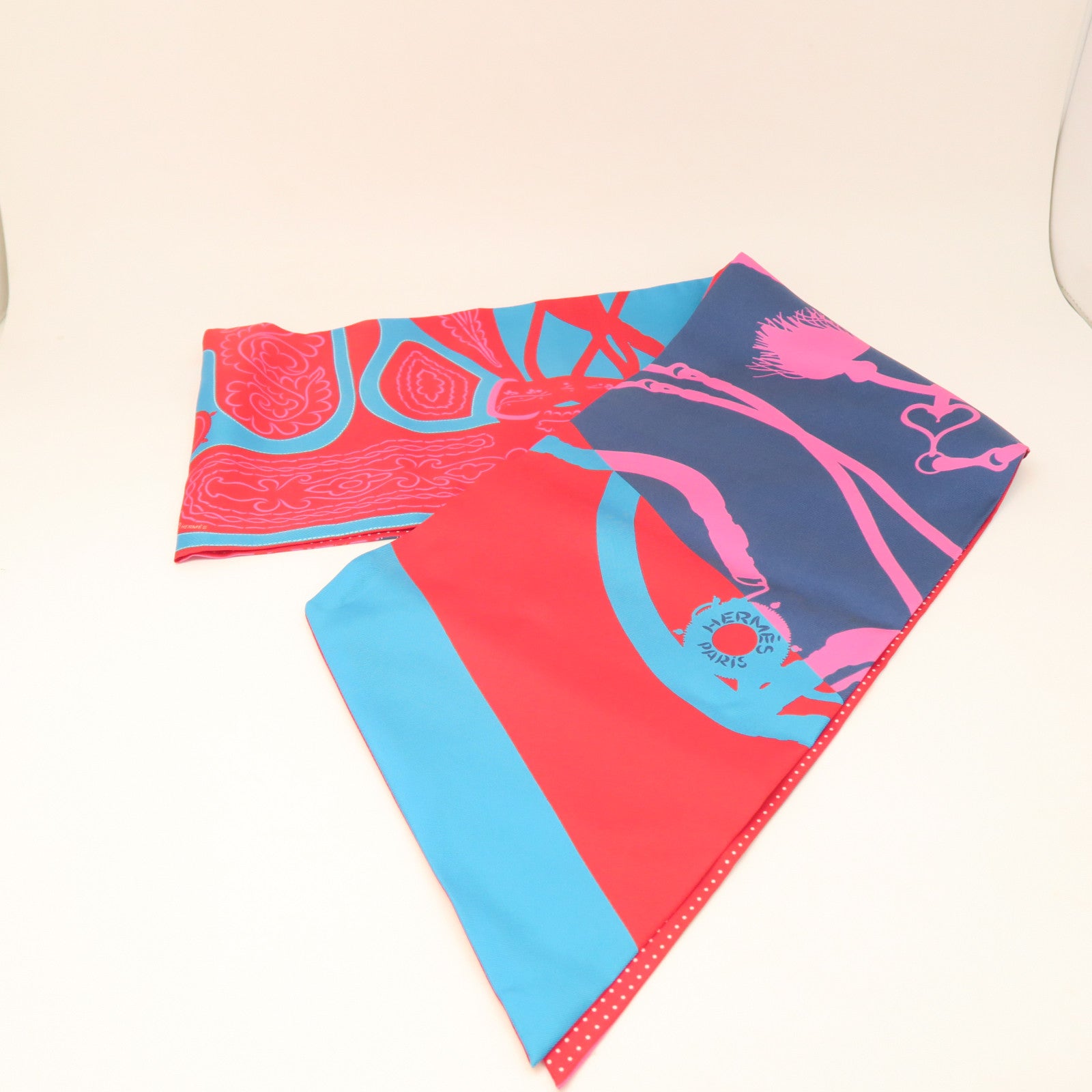 HERMES Silk Maxi Twilly Scarf Red/Blue/Pink