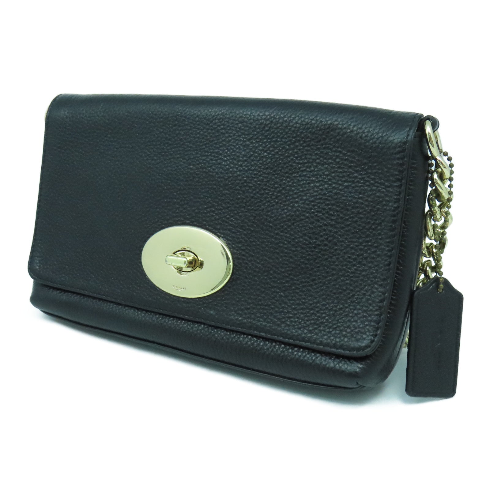 COACH 【激減優惠】牛皮皮革Chain Shoulder Bag金扣鏈帶肩背袋黑色