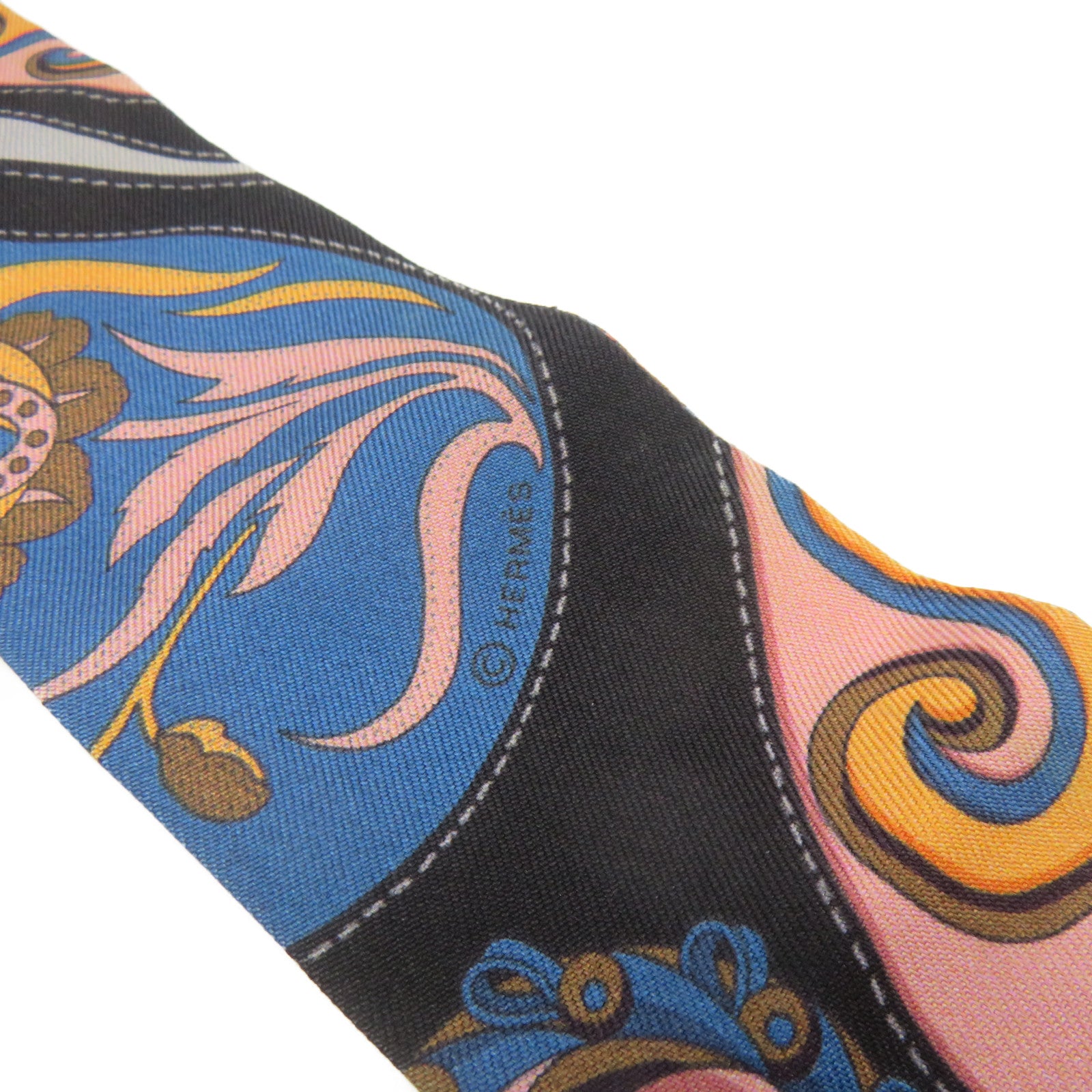 HERMES 絲質Twilly Scarf絲巾軍綠色/彩色