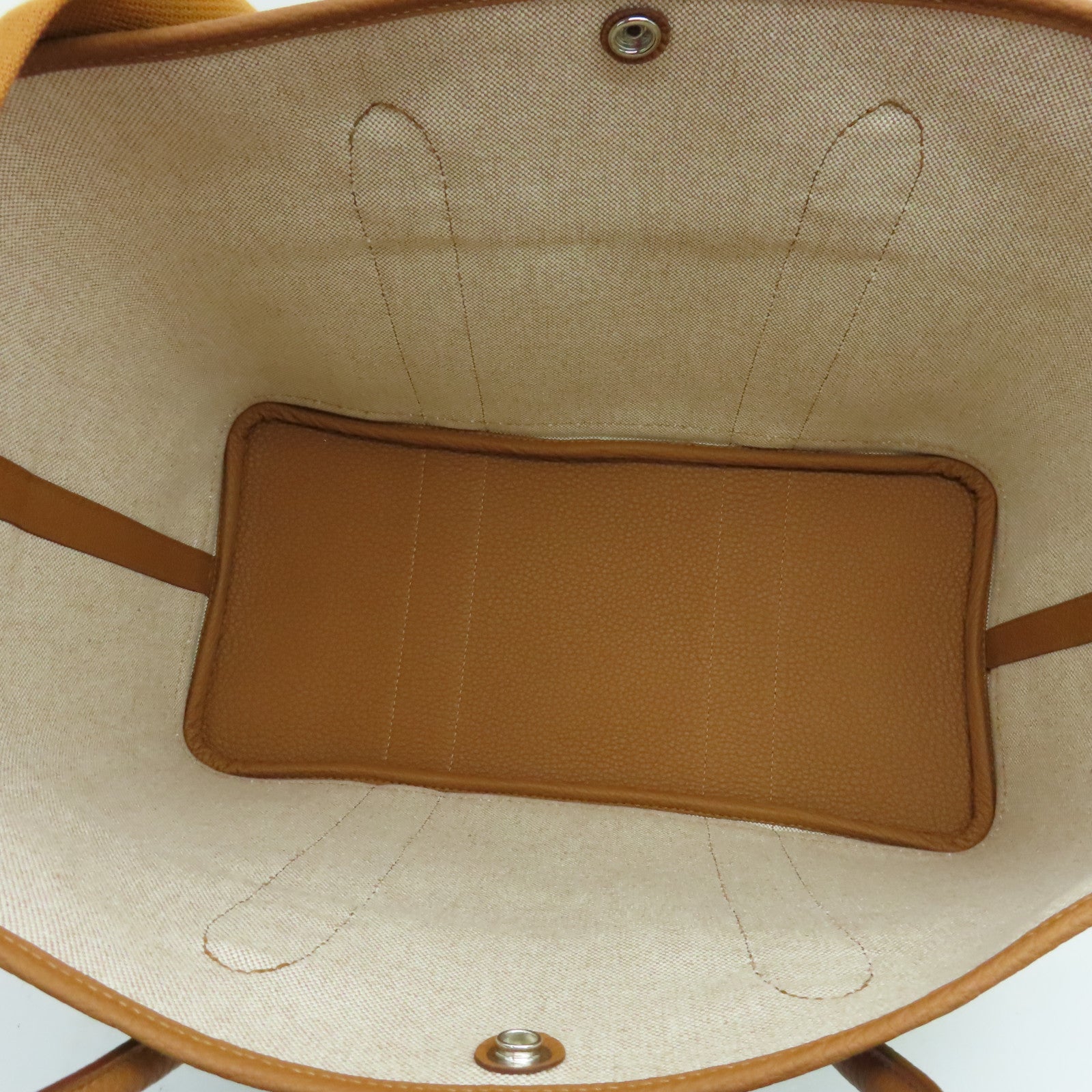 HERMES 帆布Garden Party 36银扣手挽袋Gold米色