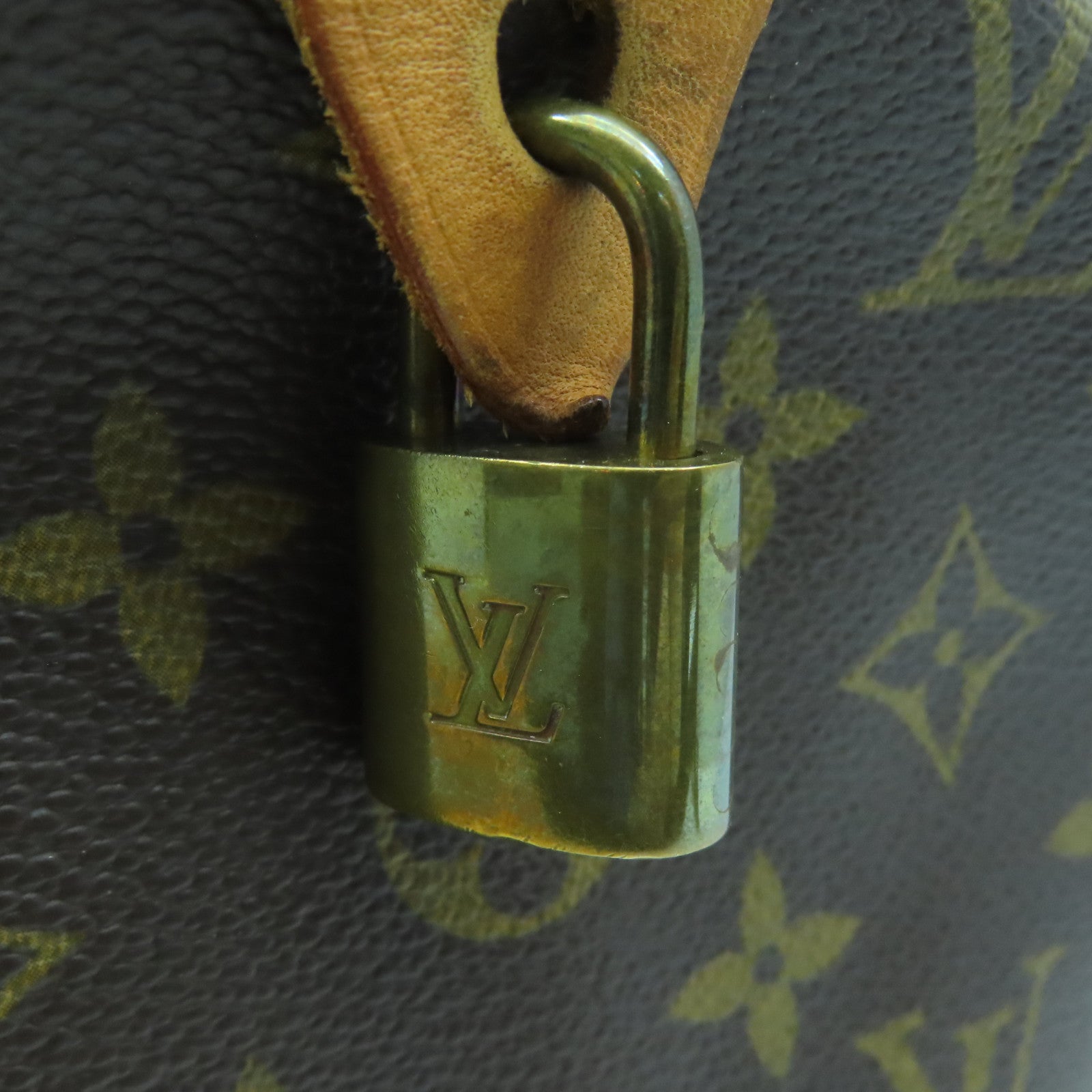 LOUIS VUITTON Monogram Speedy 30 Gold Buckle Bag Brown