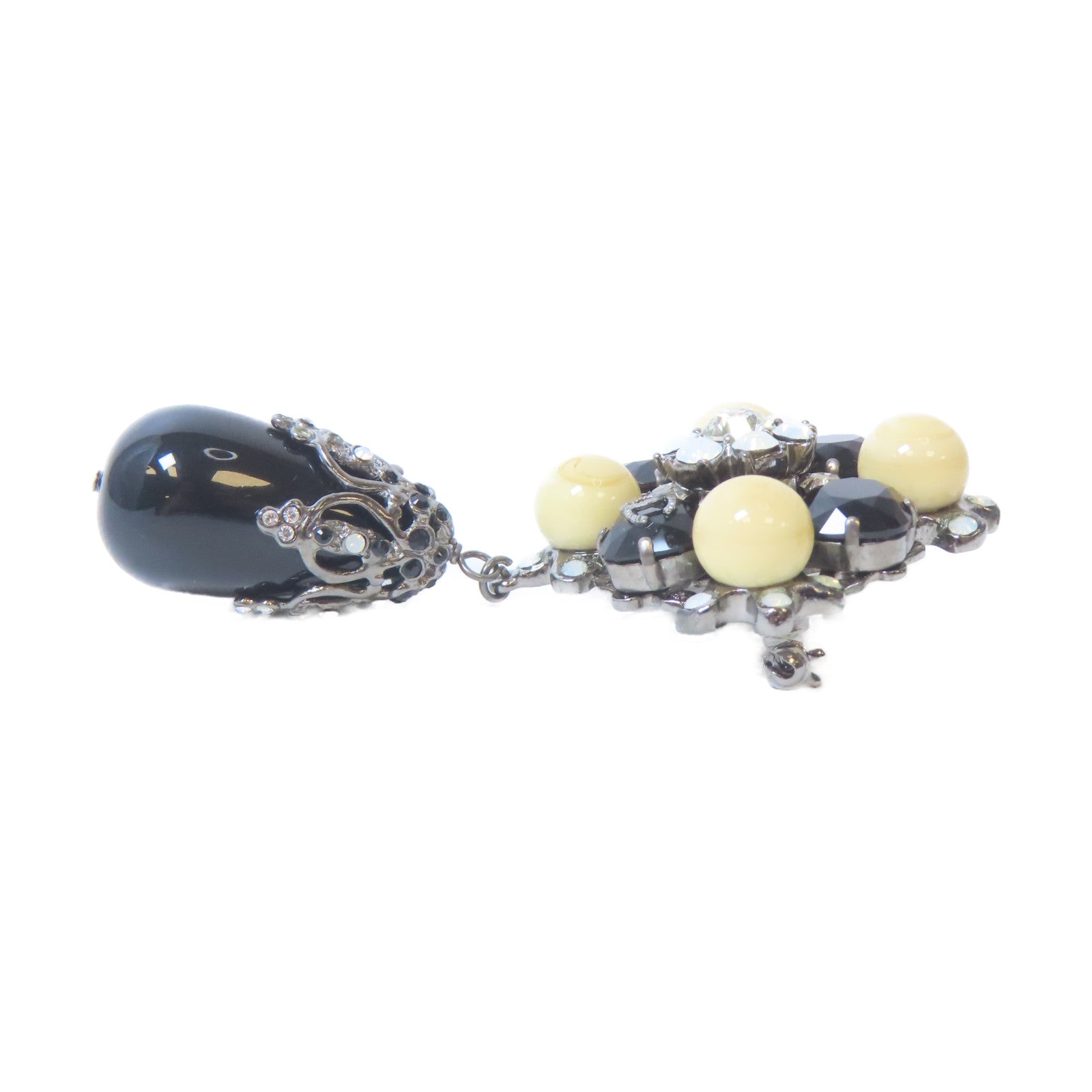 CHANEL 金屬/PVC Brooch銀扣胸針淺褐色/黑色