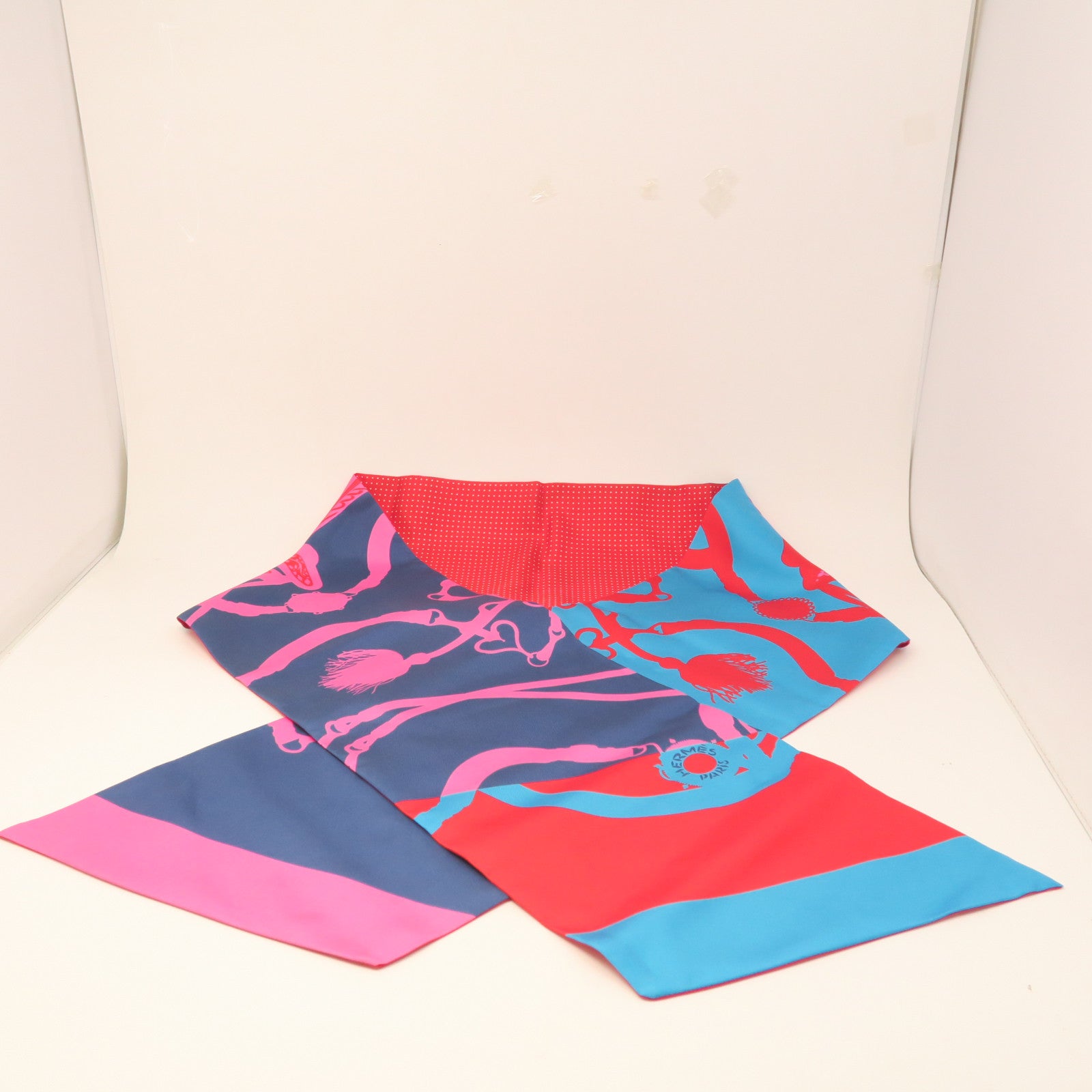 HERMES Silk Maxi Twilly Scarf Red/Blue/Pink