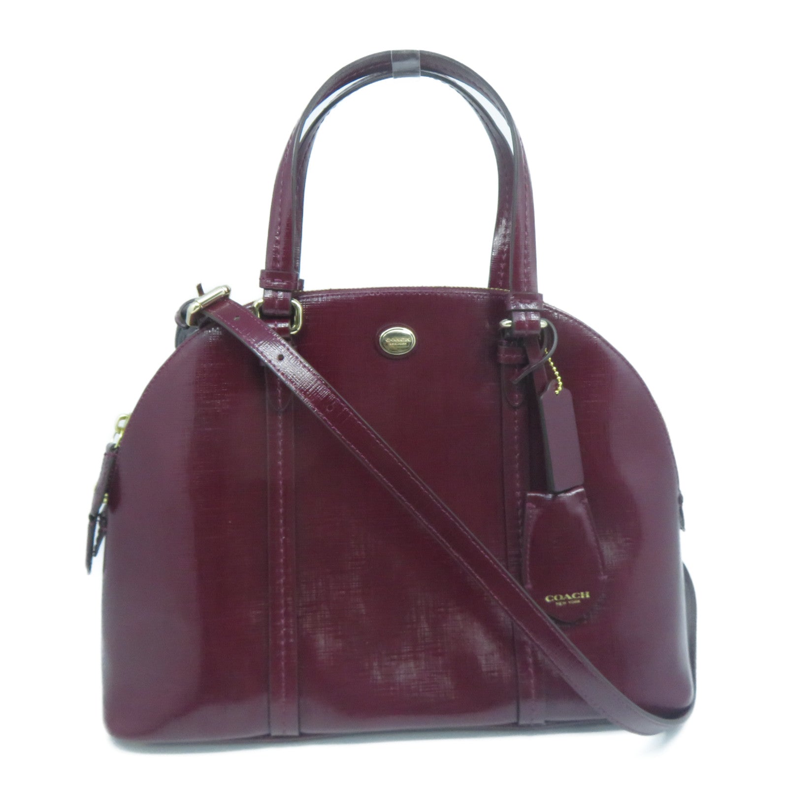 COACH 皮革2 Way Shoulder金扣手挽肩背兩用袋紅色