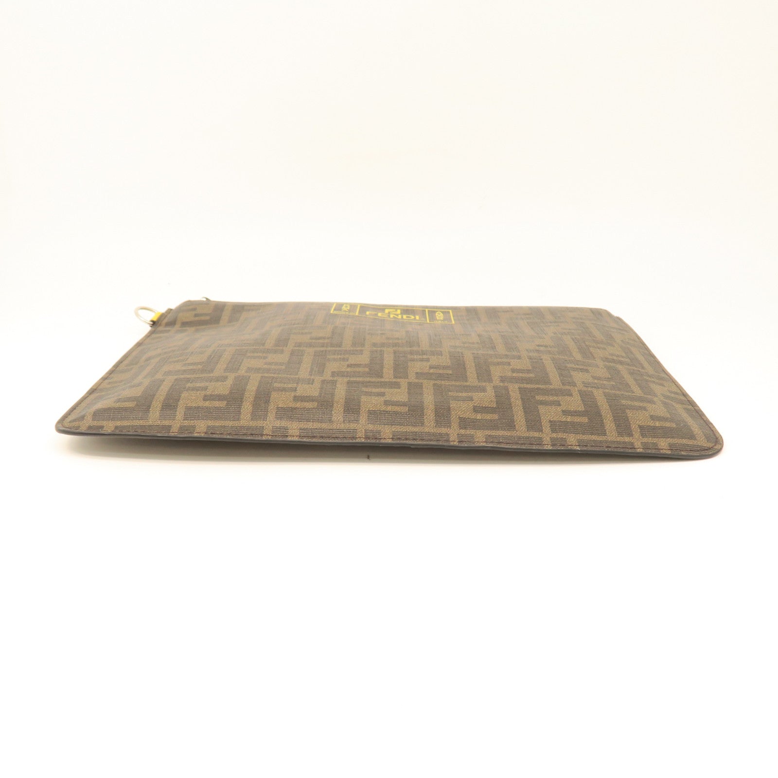 FENDI Coated Canvas Pouch Silver Button Clutch Brown