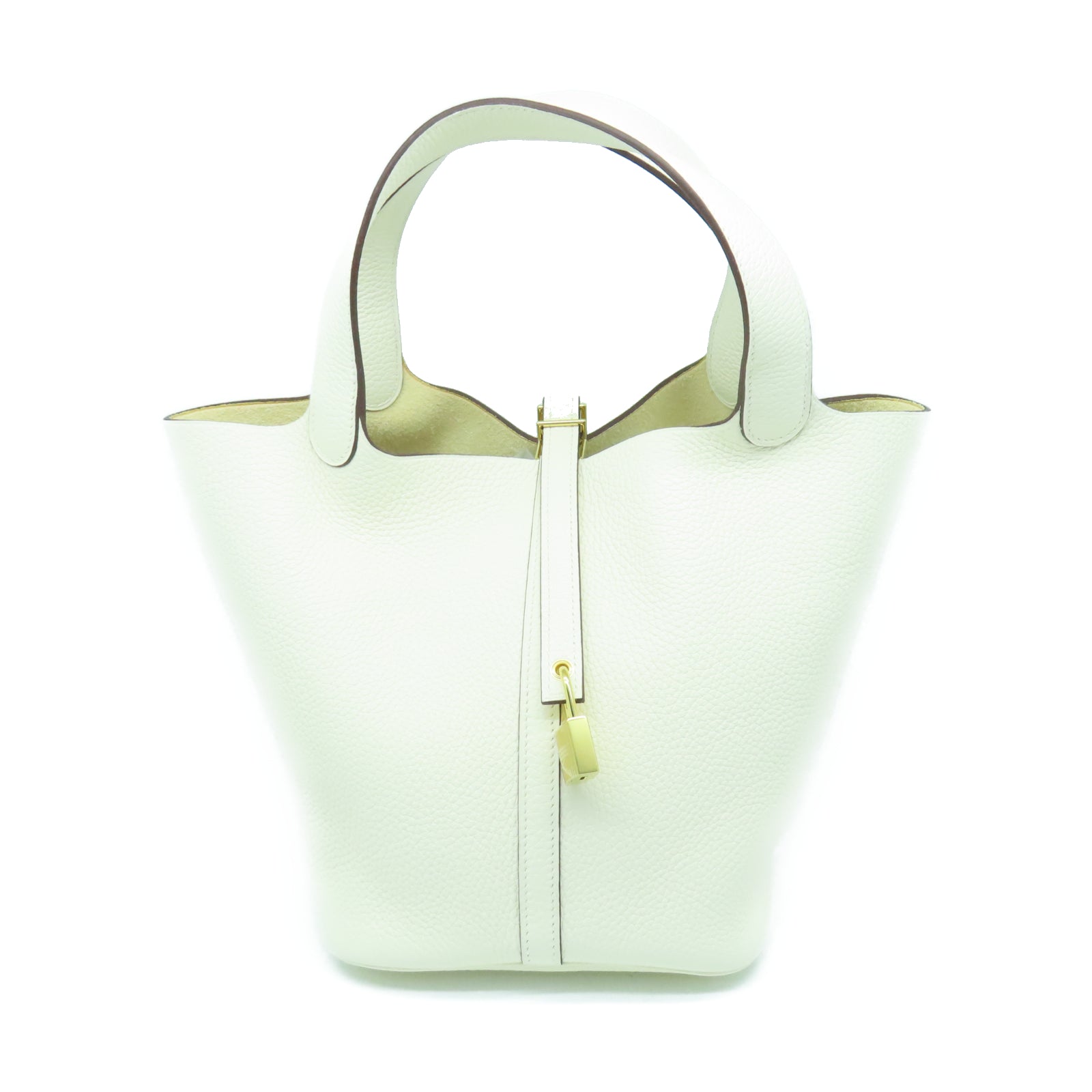 HERMES Taurillon Clemence皮革Picotin MM金扣手挽袋白色