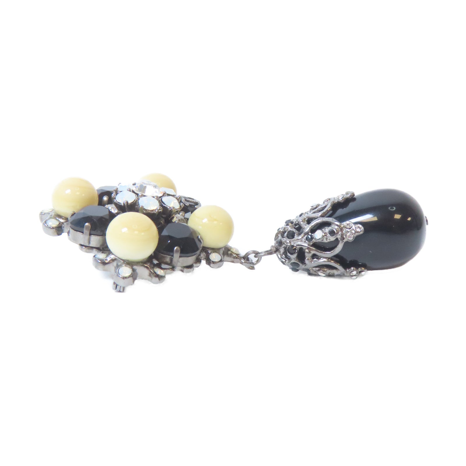 CHANEL 金屬/PVC Brooch銀扣胸針淺褐色/黑色