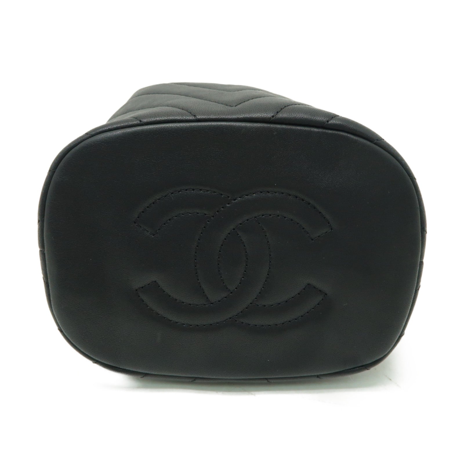 CHANEL 斜紋牛皮皮革Chain Shoulder Bag銀扣鏈帶肩背袋黒色