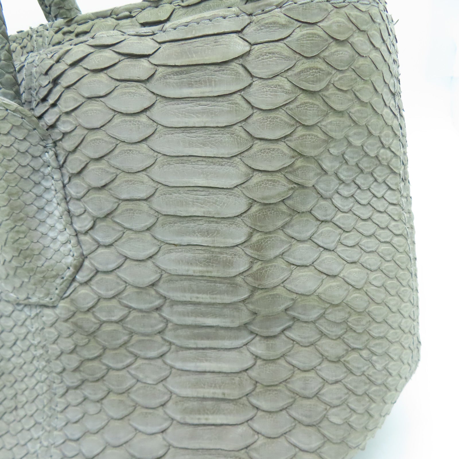CHANEL [Sharp Discount] Snakeskin Leather Hand Bag Silver Buckle Hand Bag Gray