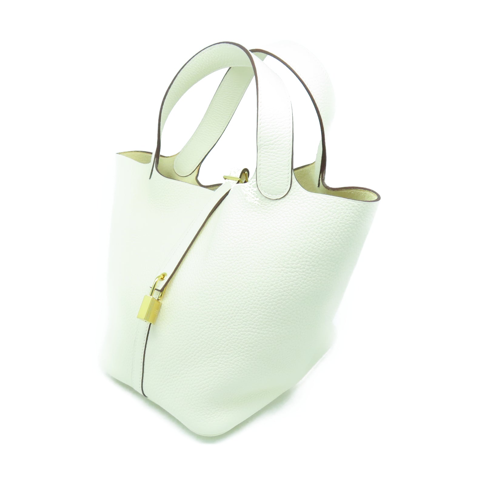 HERMES Taurillon Clemence皮革Picotin MM金扣手挽袋白色