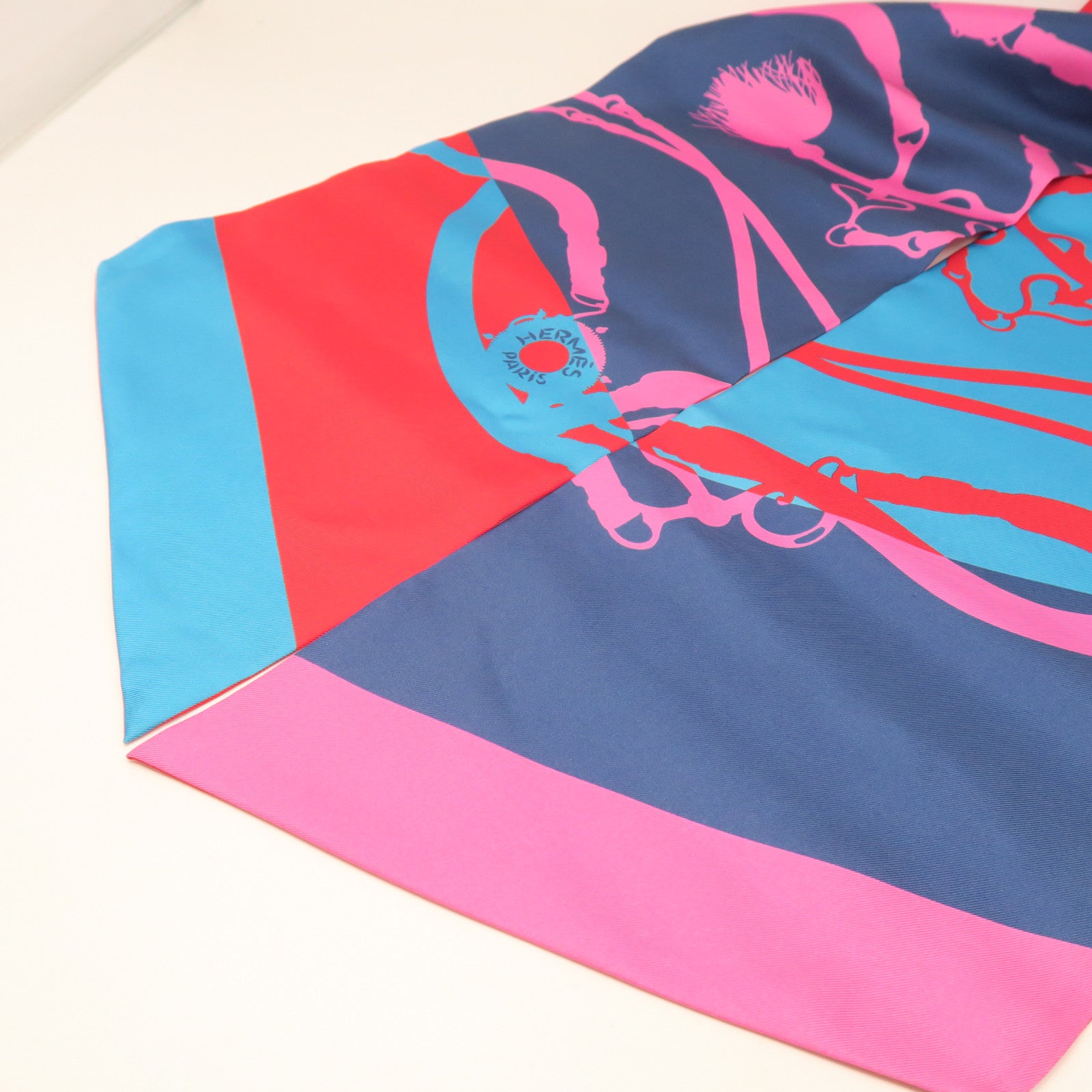 HERMES Silk Maxi Twilly Scarf Red/Blue/Pink