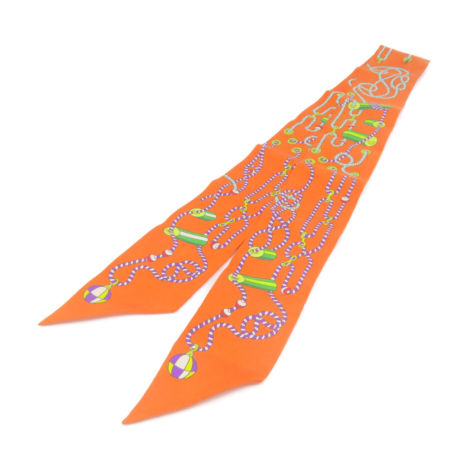 HERMES 絲質Twilly Scarf絲巾橙色/彩色