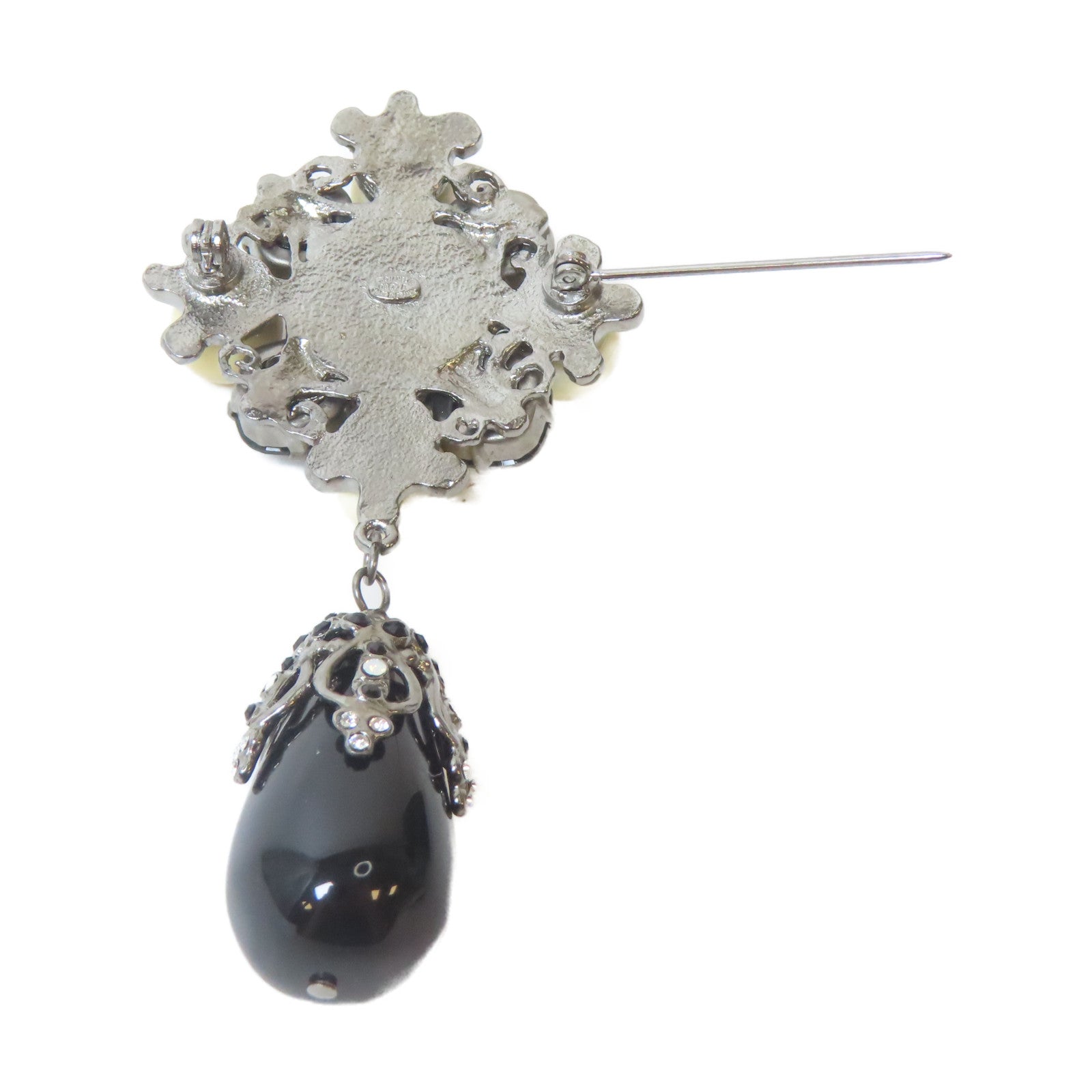 CHANEL 金屬/PVC Brooch銀扣胸針淺褐色/黑色