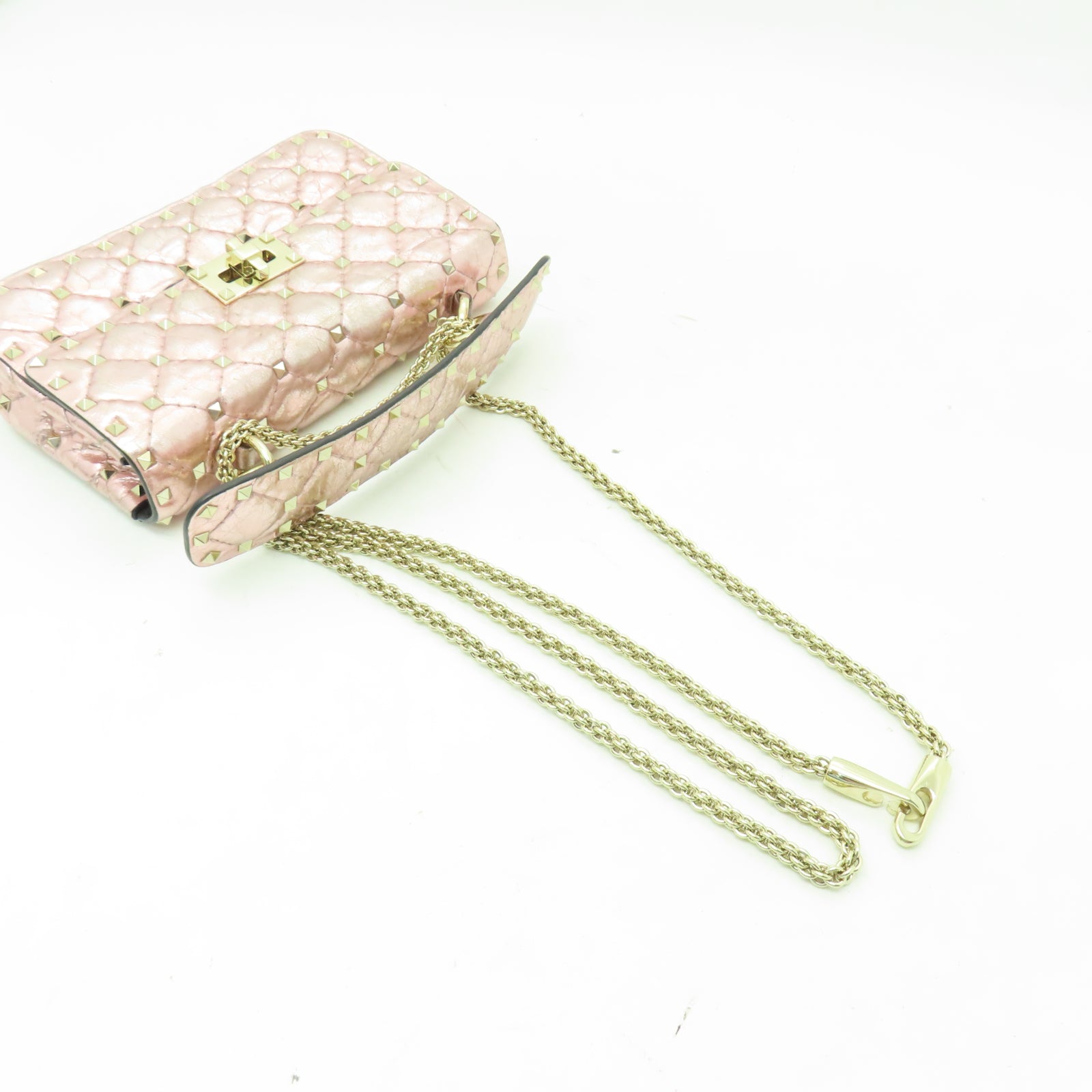 Valentino 羊皮皮革2 Way Shoulder金扣手挽肩背兩用袋粉紅色