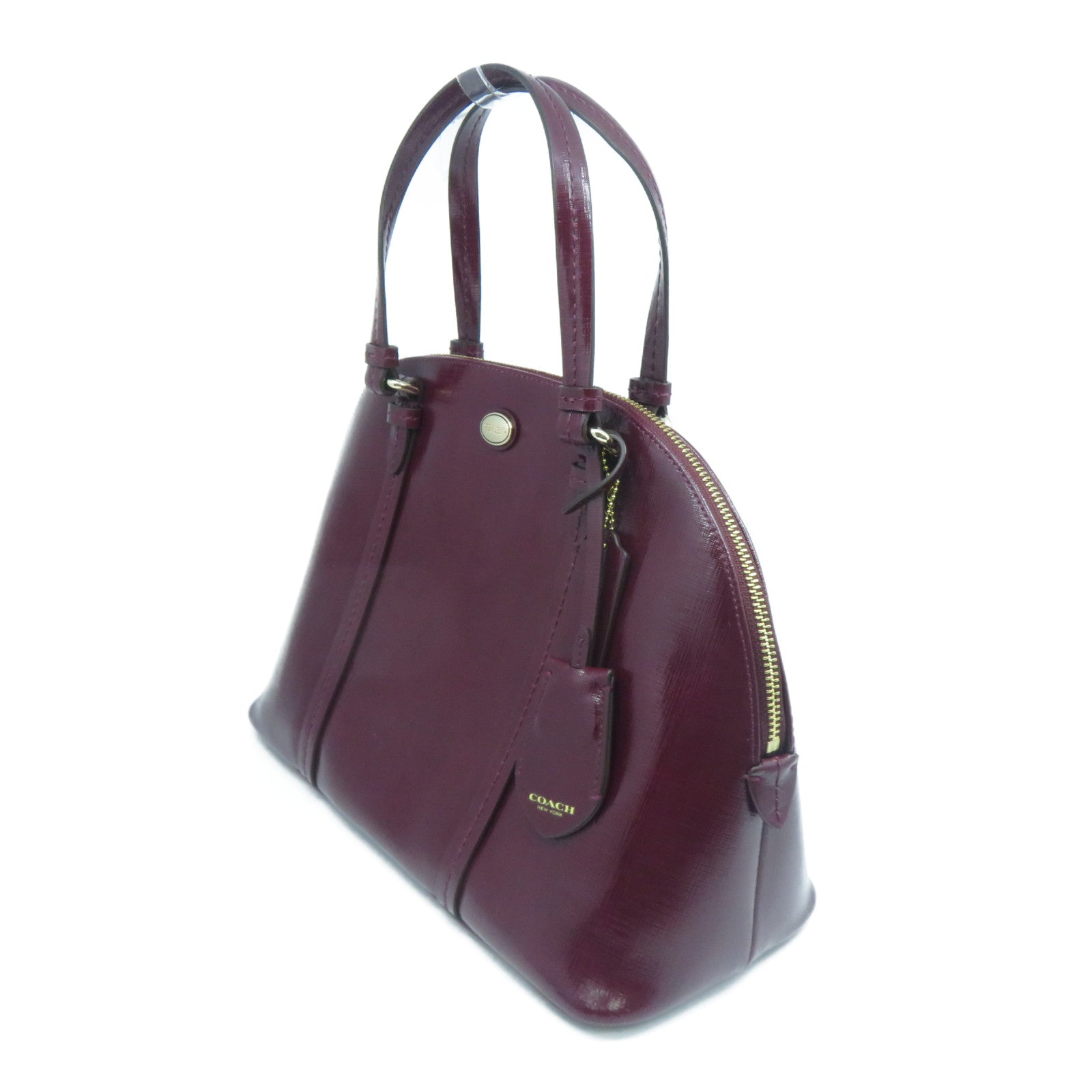 COACH 皮革2 Way Shoulder金扣手挽肩背兩用袋紅色