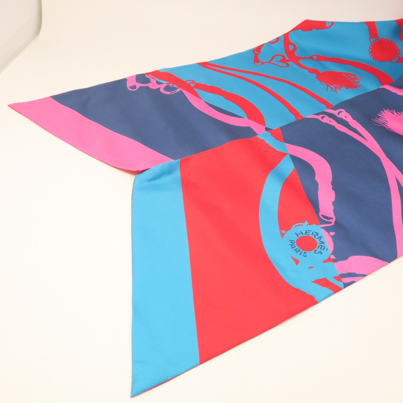 HERMES Silk Maxi Twilly Scarf Red/Blue/Pink