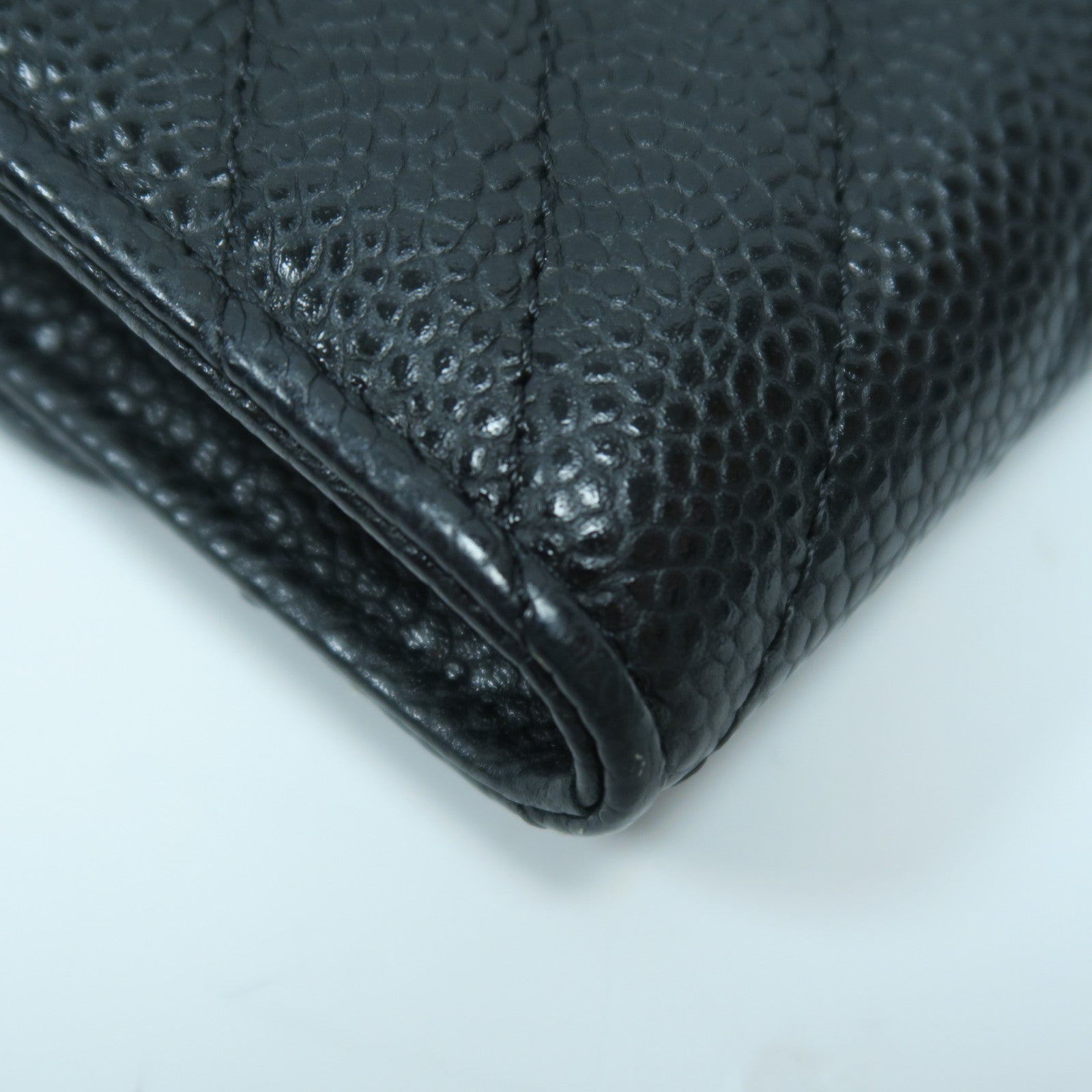 CHANEL 斜紋Caviar皮革Wallet銀扣錢包黑色