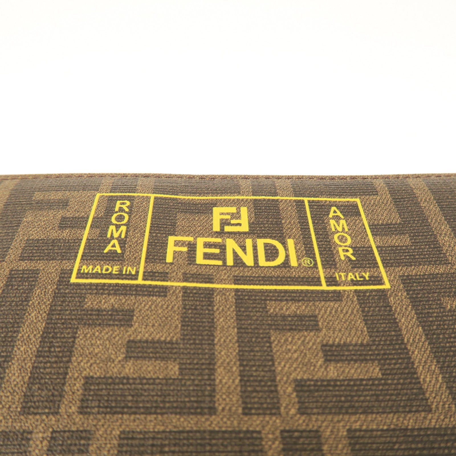 FENDI Coated Canvas Pouch Silver Button Clutch Brown