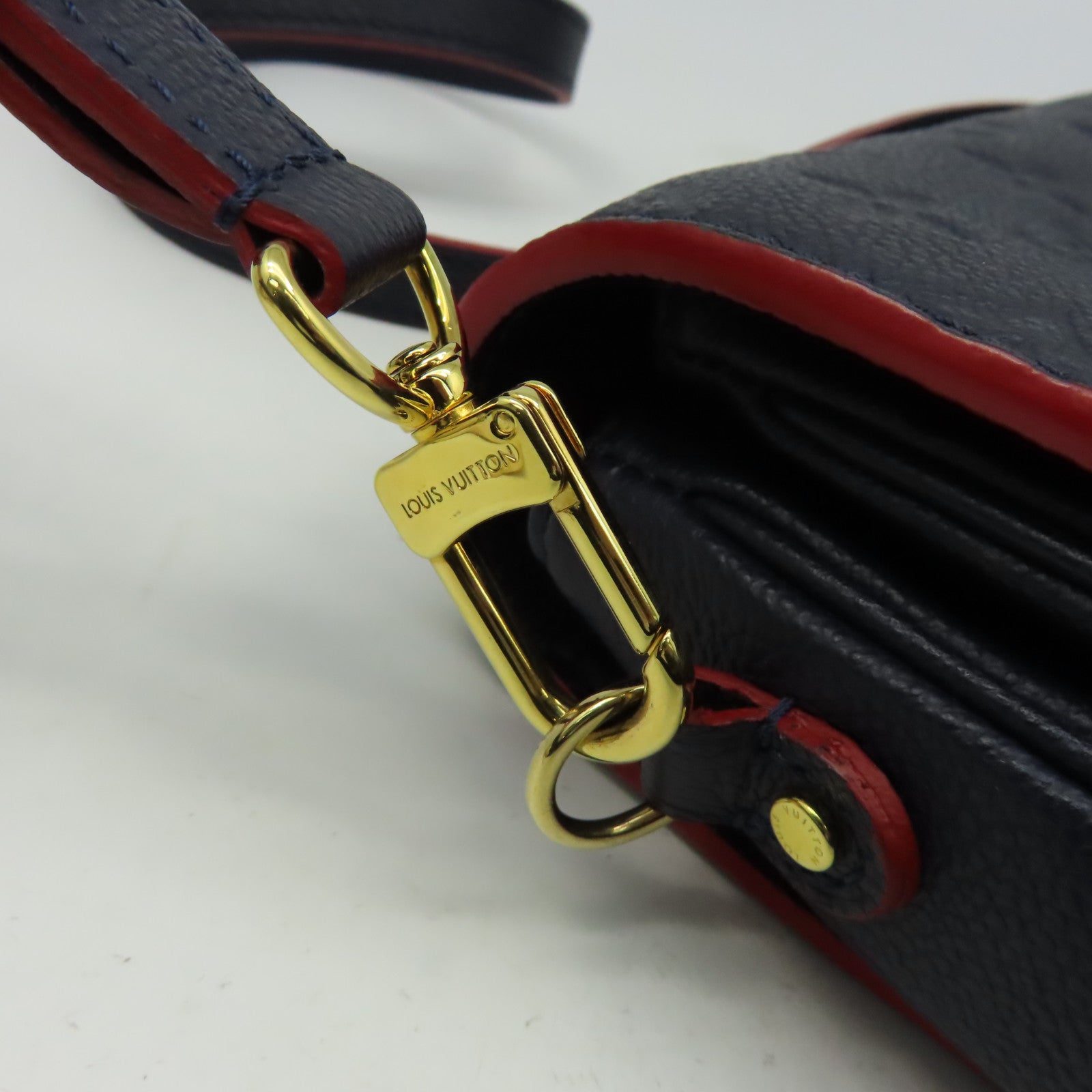 LOUIS VUITTON Monogram Empreinte Pochette Metis金扣手挽肩背兩用袋深藍色
