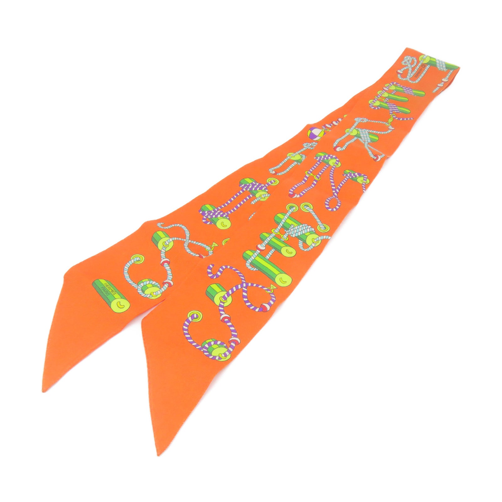 HERMES 絲質Twilly Scarf絲巾橙色/彩色