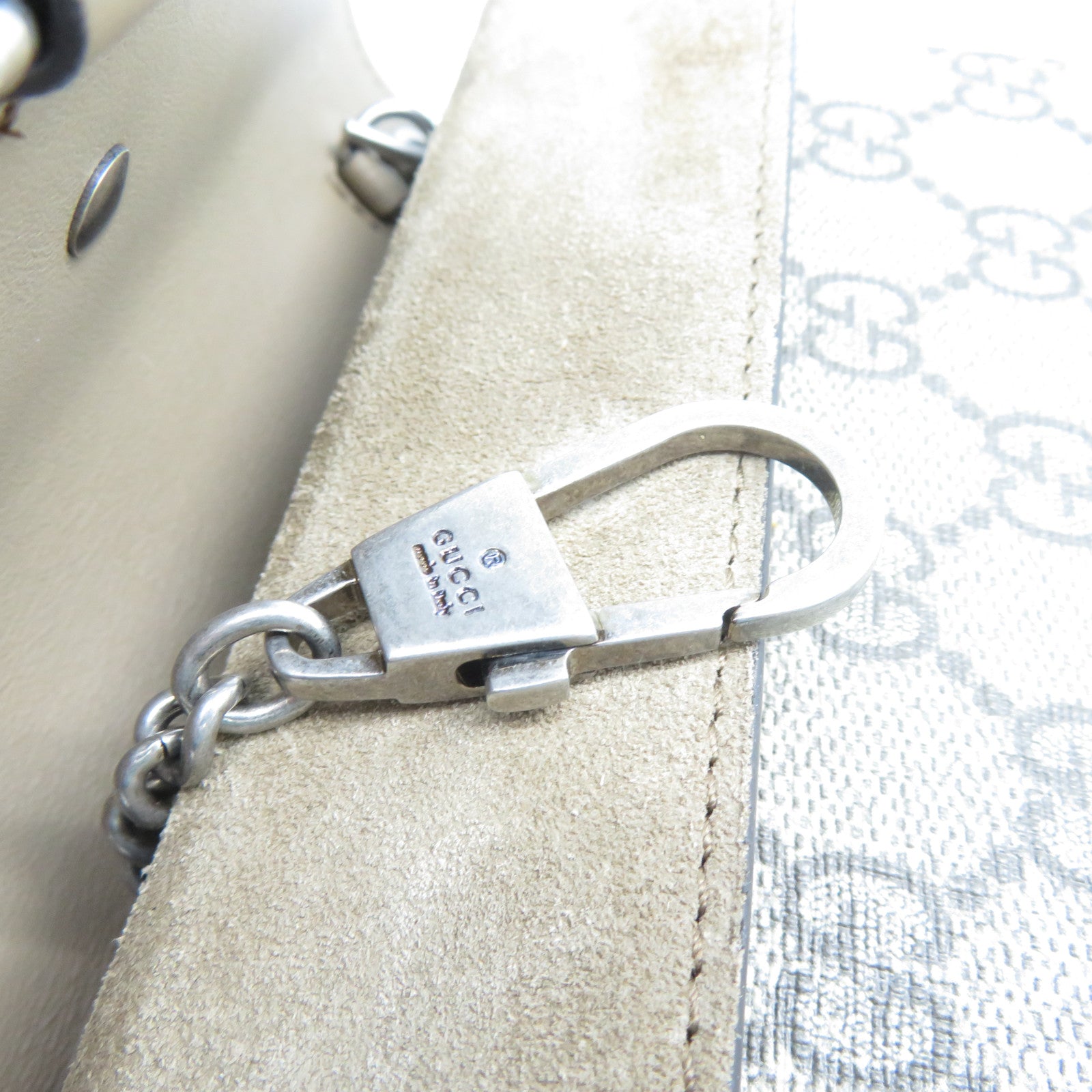 GUCCI 塗層帆布/絨布Dionysus Mini銀扣鏈帶肩背袋啡色