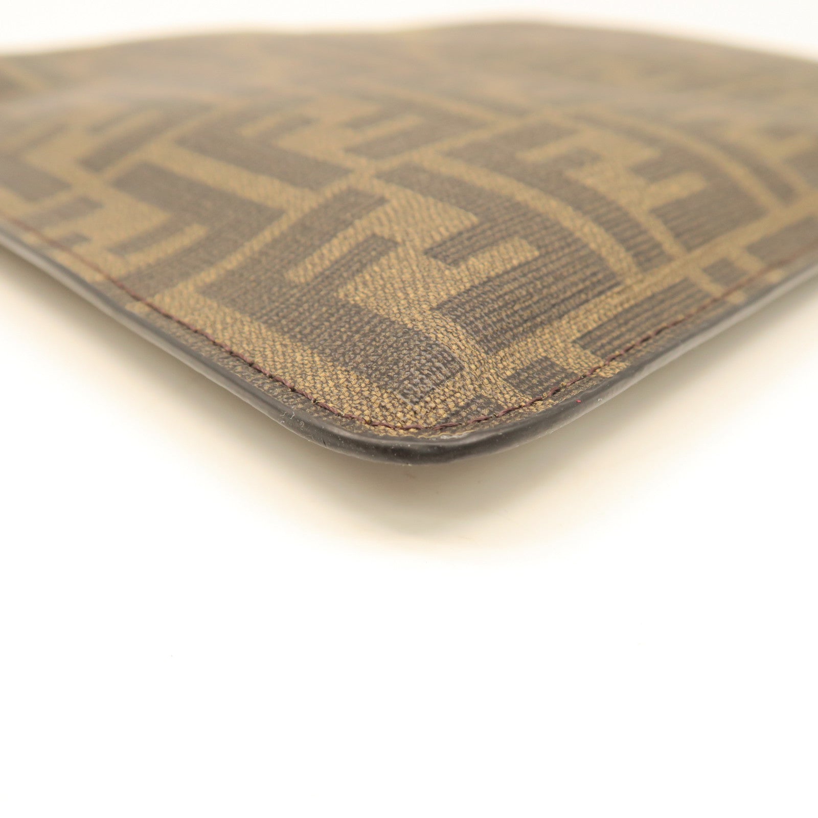 FENDI Coated Canvas Pouch Silver Button Clutch Brown