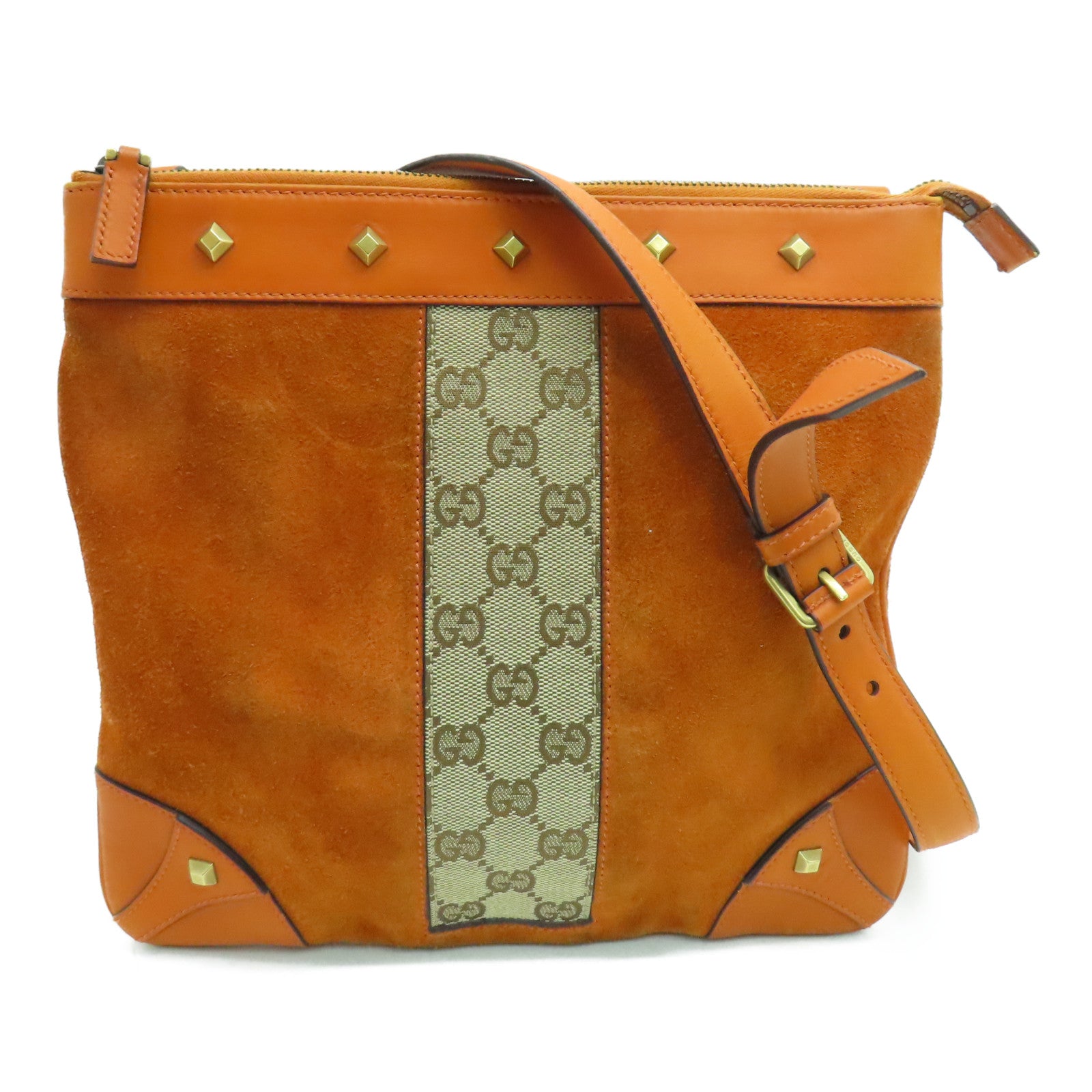 GUCCI 帆布/麂皮皮革Shoulder Bag金扣肩背袋橙色