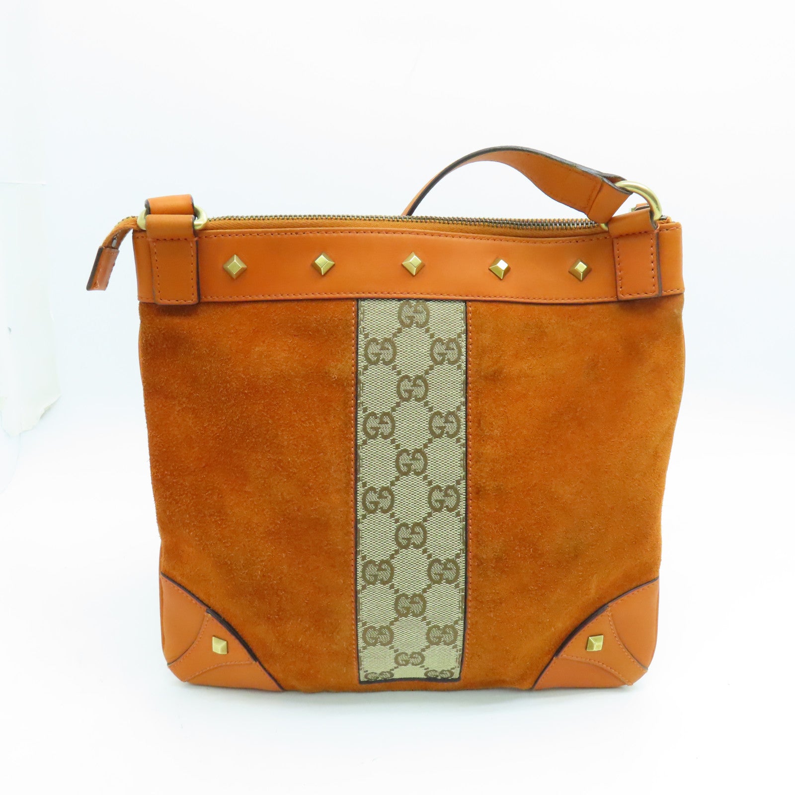 GUCCI 帆布/麂皮皮革Shoulder Bag金扣肩背袋橙色