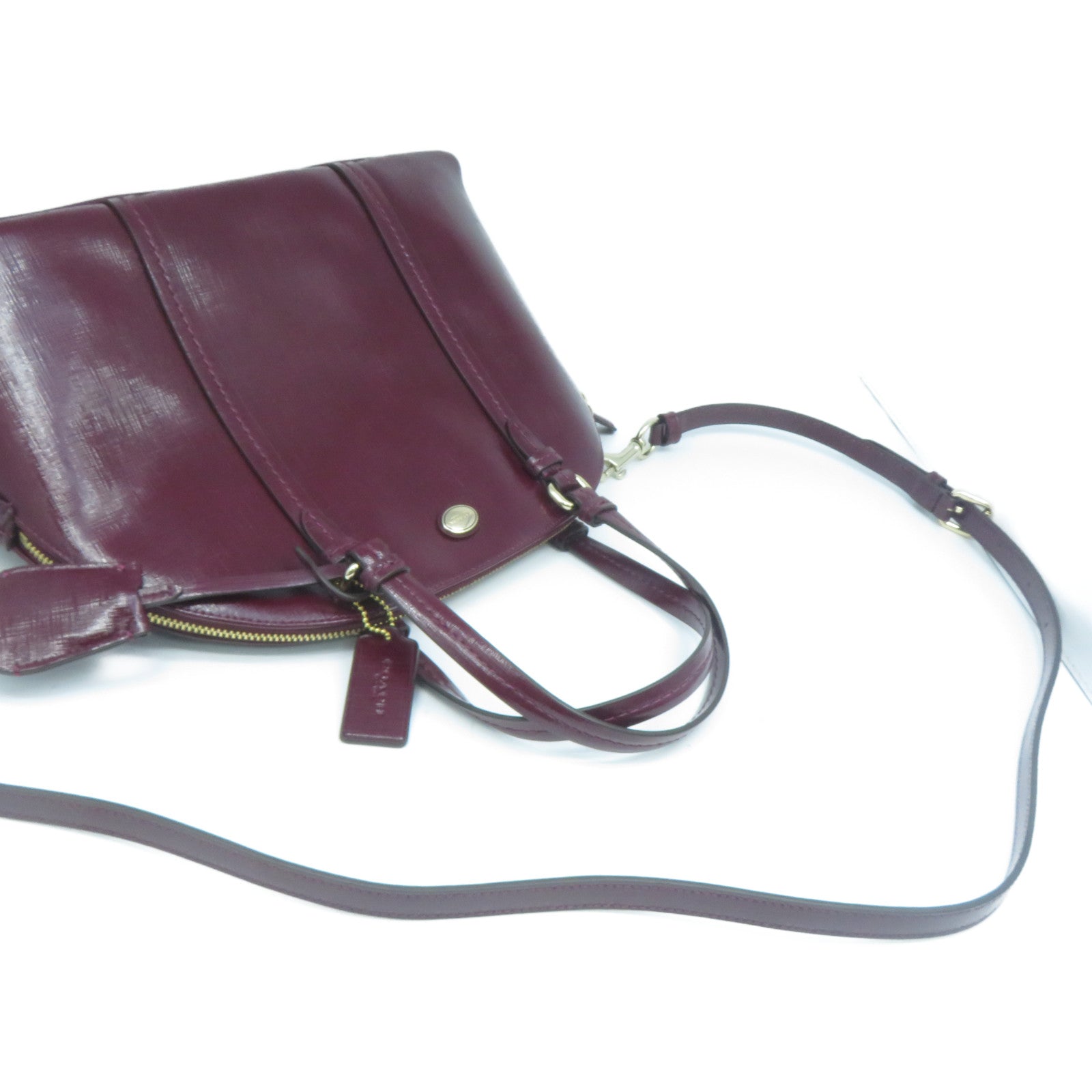COACH 皮革2 Way Shoulder金扣手挽肩背兩用袋紅色