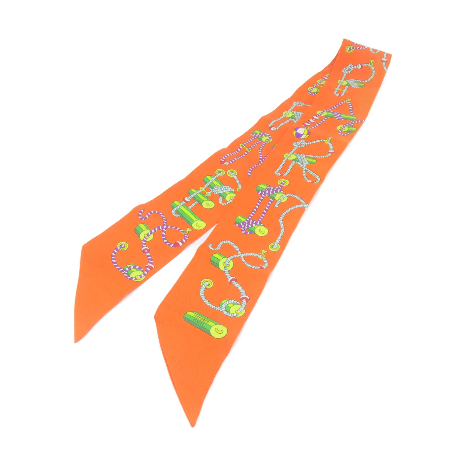 HERMES 絲質Twilly Scarf絲巾橙色/彩色