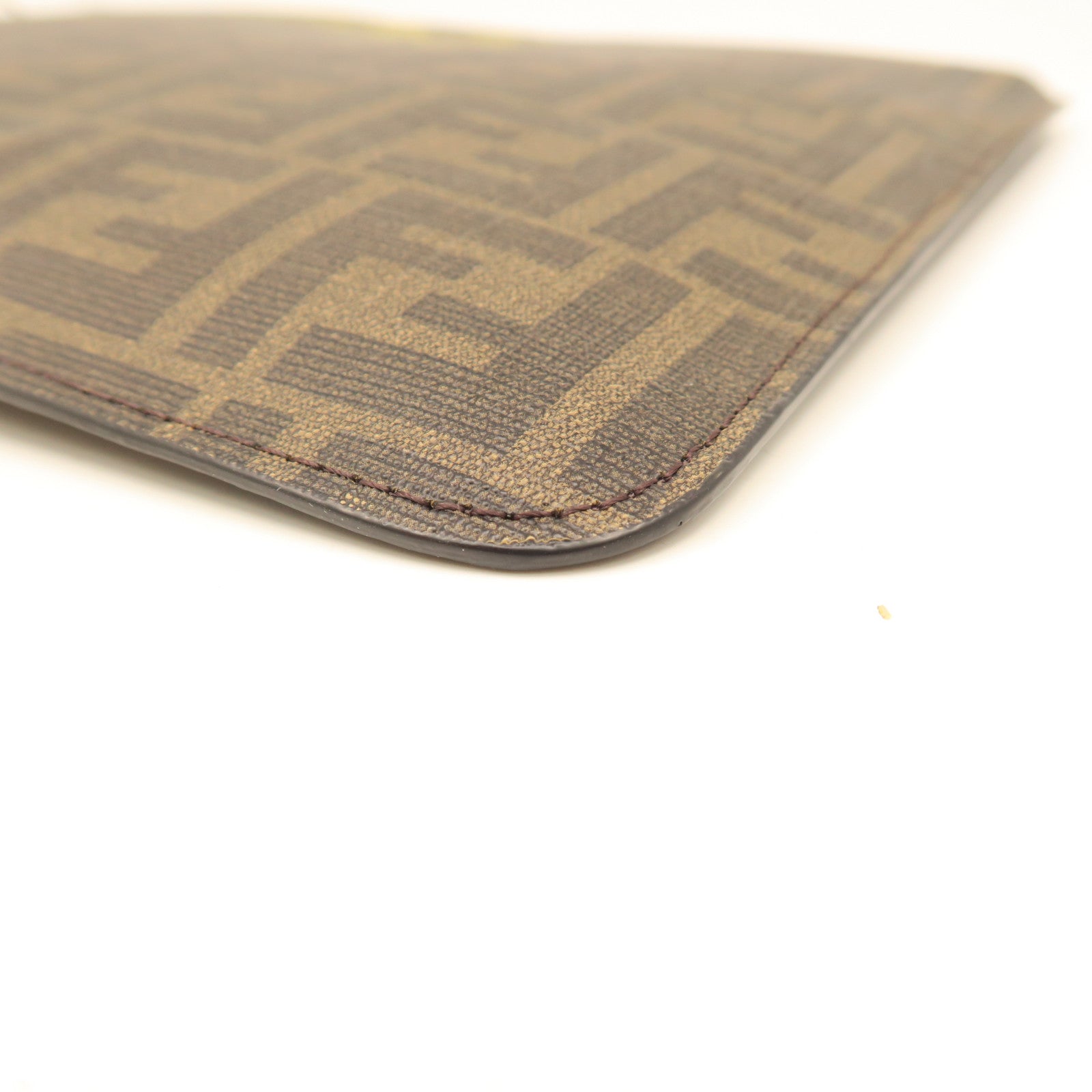 FENDI Coated Canvas Pouch Silver Button Clutch Brown