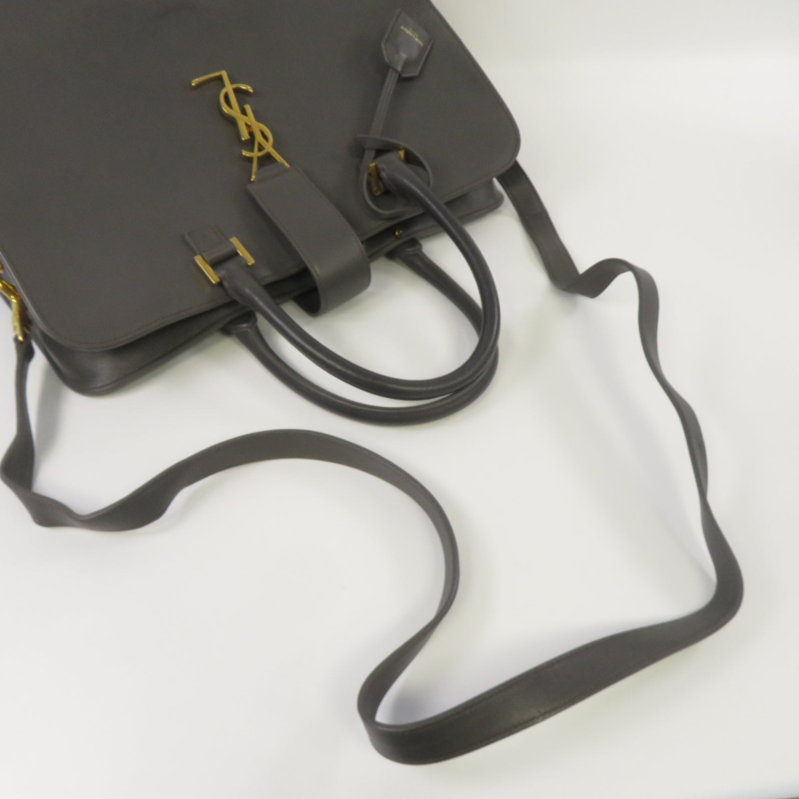 SAINT LAURENT 牛皮皮革2 Way Shoulder金扣手挽肩背兩用袋灰色
