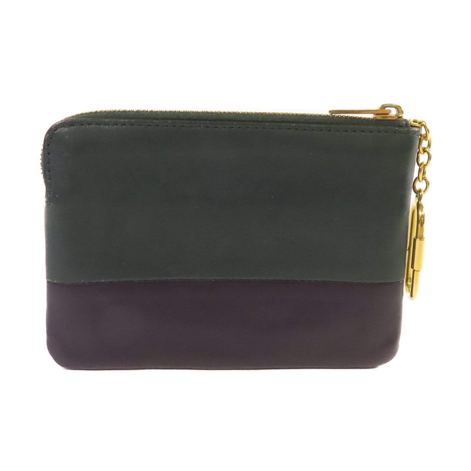 CELINE 牛皮皮革Card Case金扣卡片套黑色/綠色