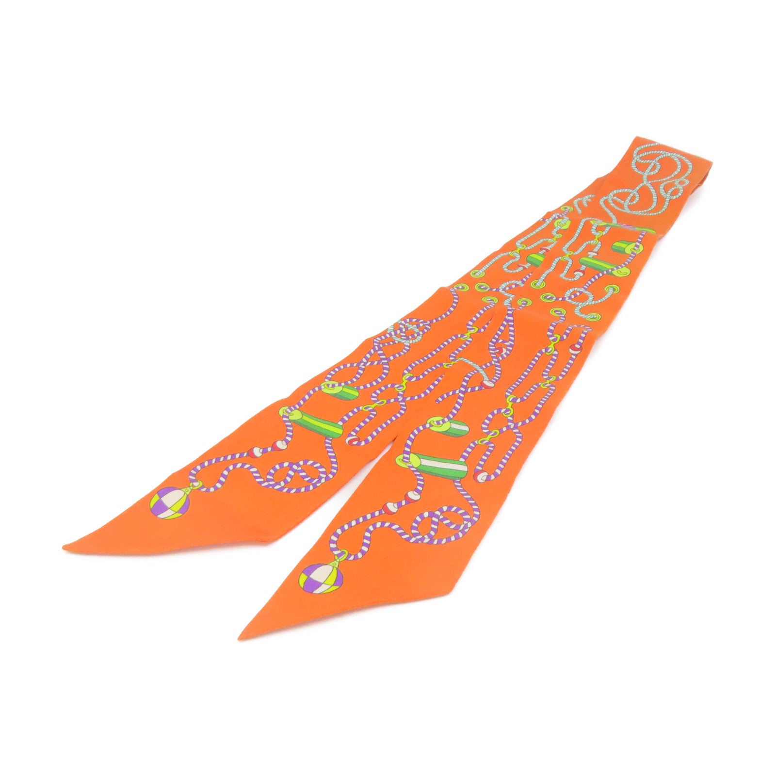 HERMES 絲質Twilly Scarf絲巾橙色/彩色