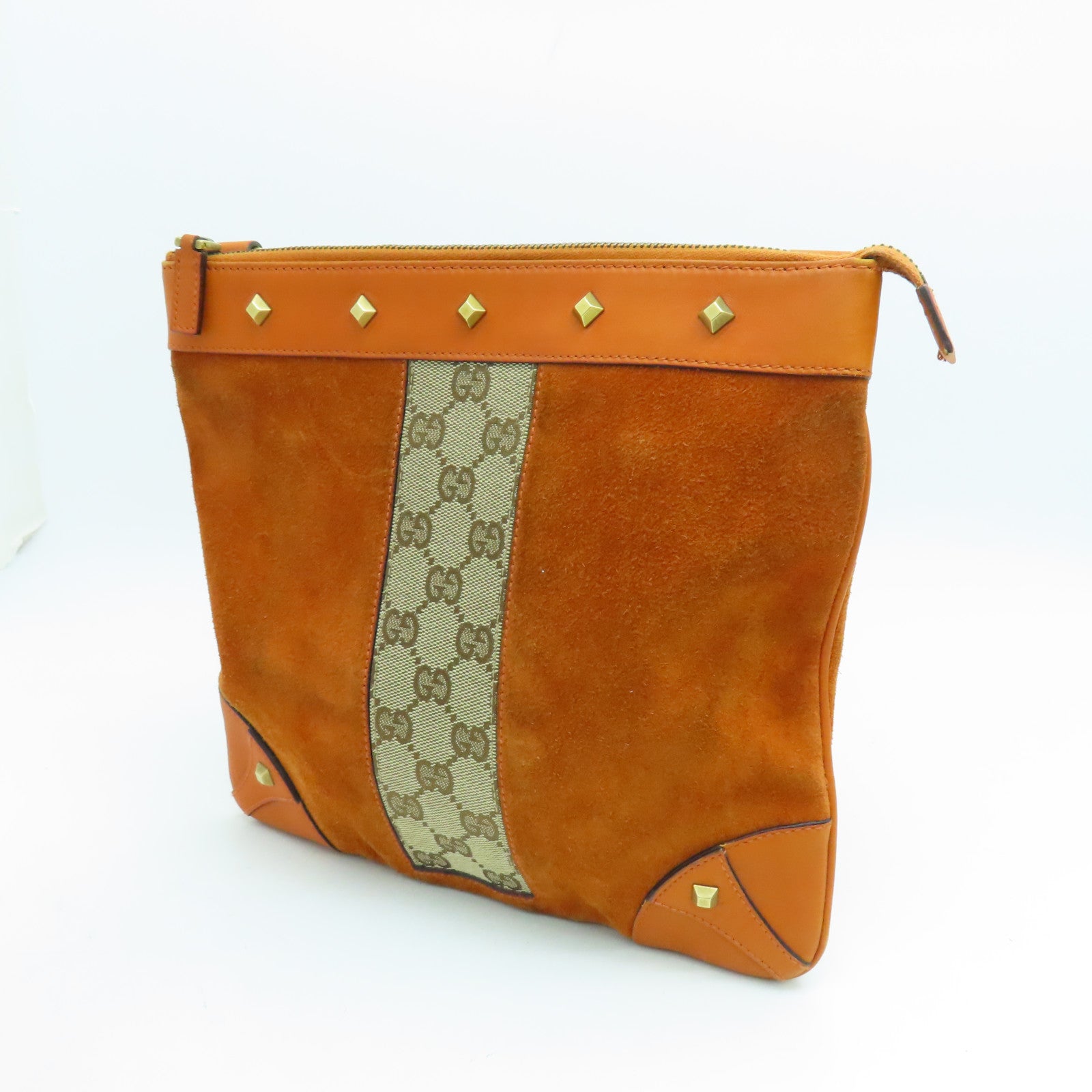 GUCCI 帆布/麂皮皮革Shoulder Bag金扣肩背袋橙色