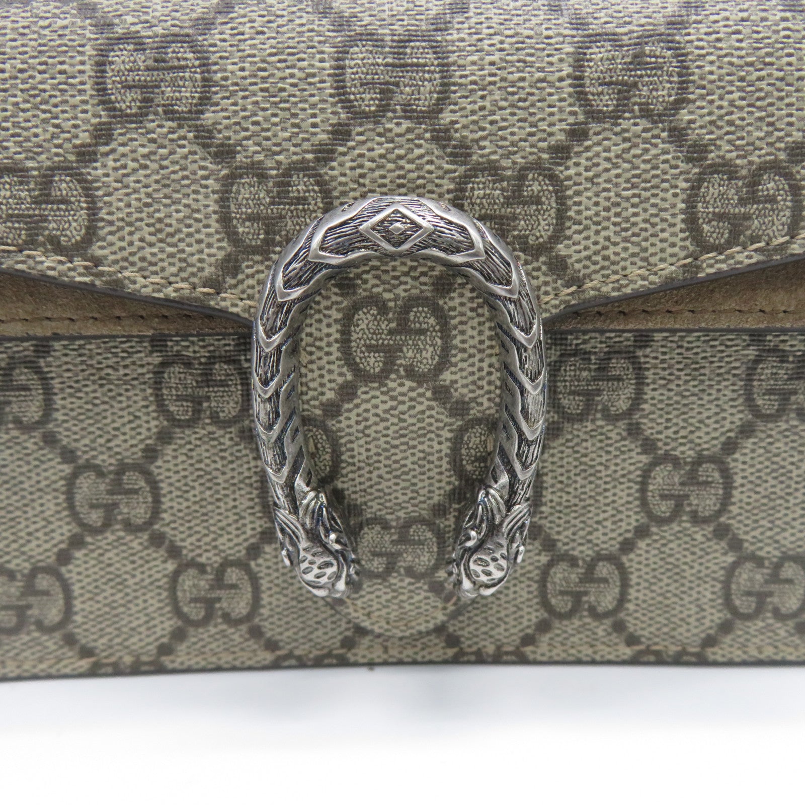GUCCI 塗層帆布/絨布Dionysus Mini銀扣鏈帶肩背袋啡色