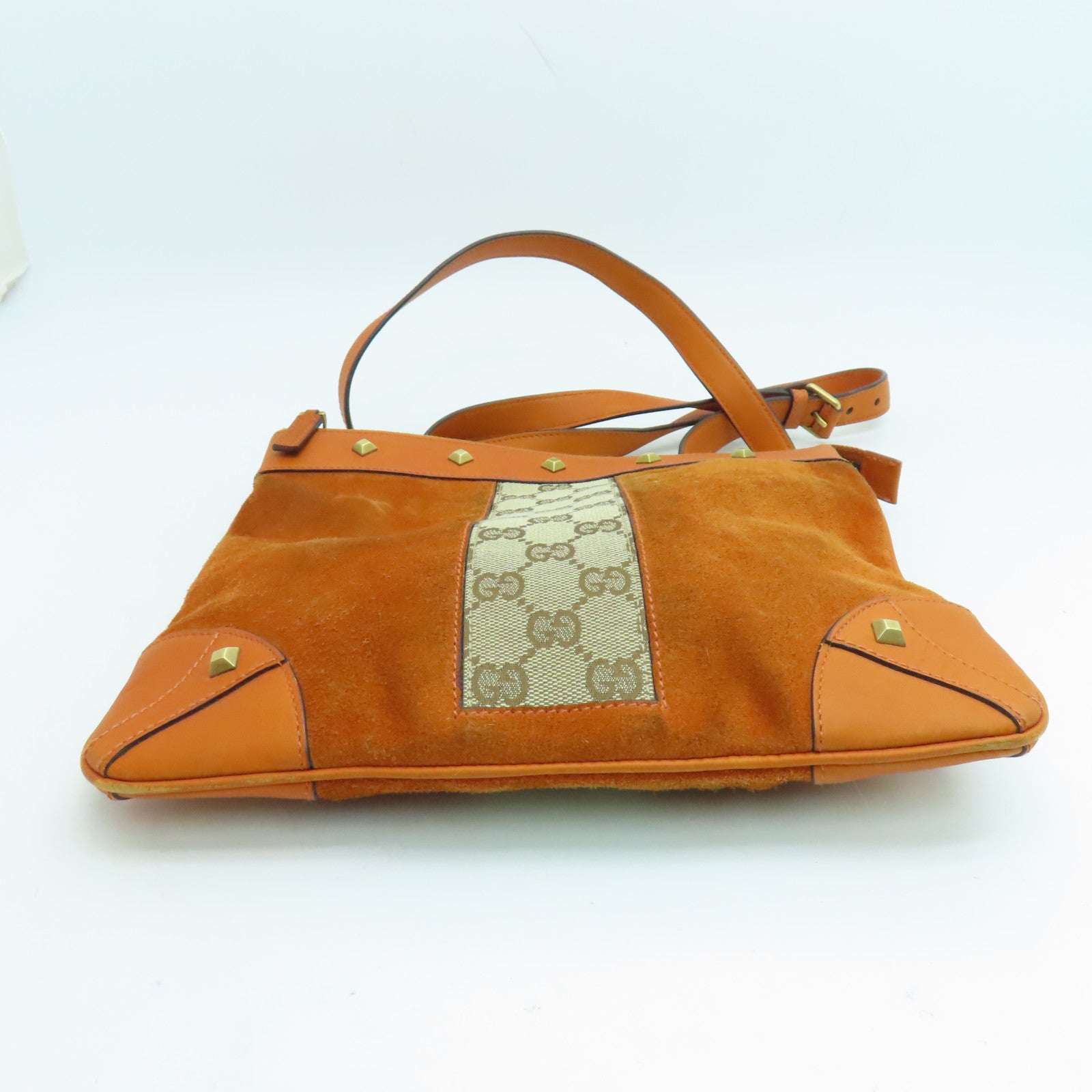 GUCCI 帆布/麂皮皮革Shoulder Bag金扣肩背袋橙色