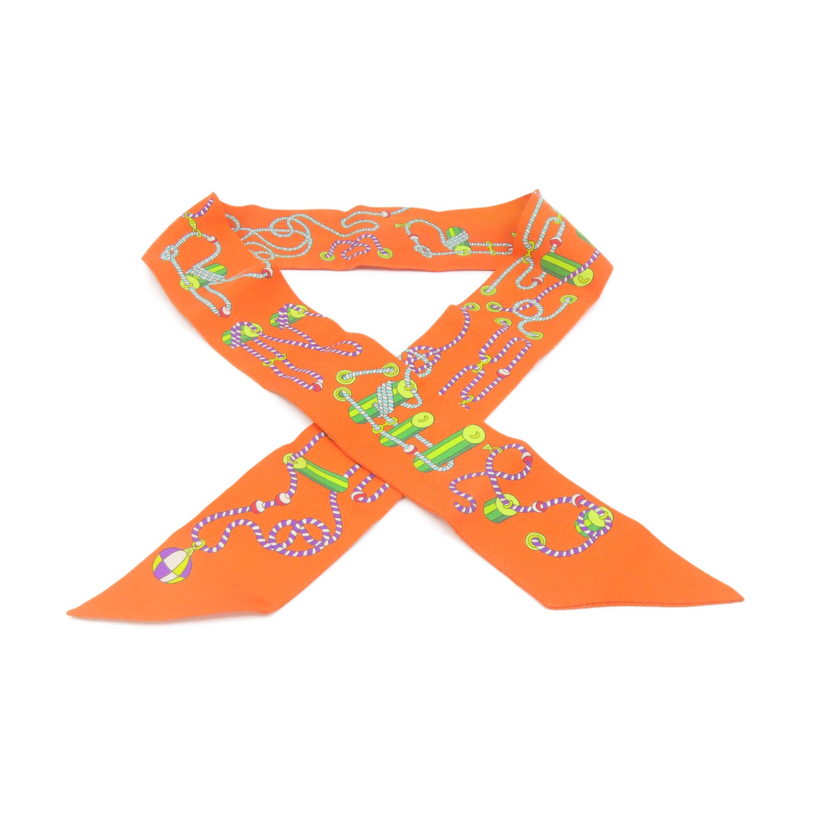 HERMES 絲質Twilly Scarf絲巾橙色/彩色