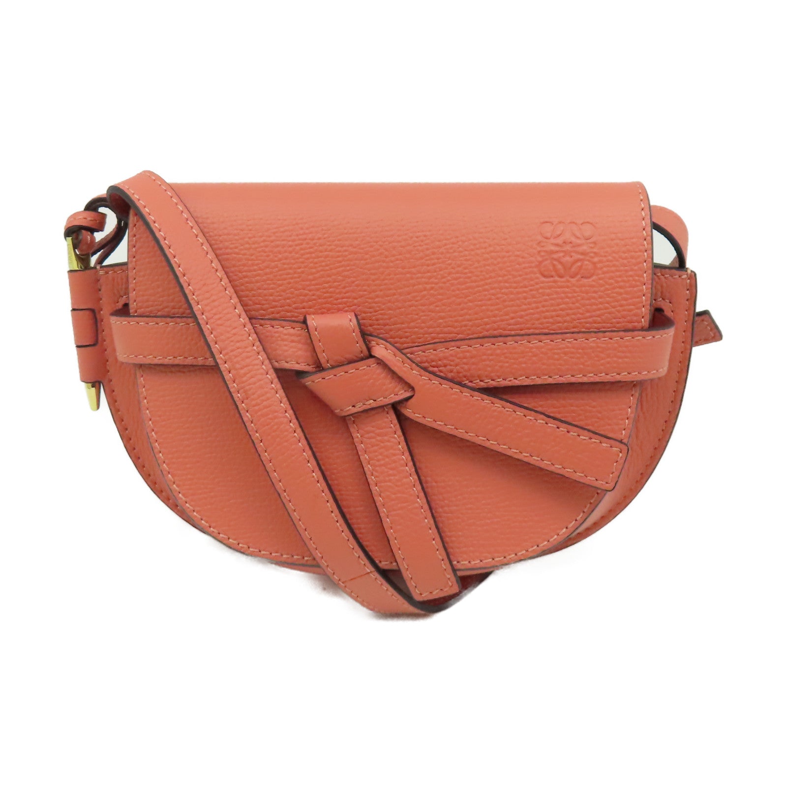 LOEWE 牛皮皮革Mini Gate Dual Bag金扣肩背袋粉紅色