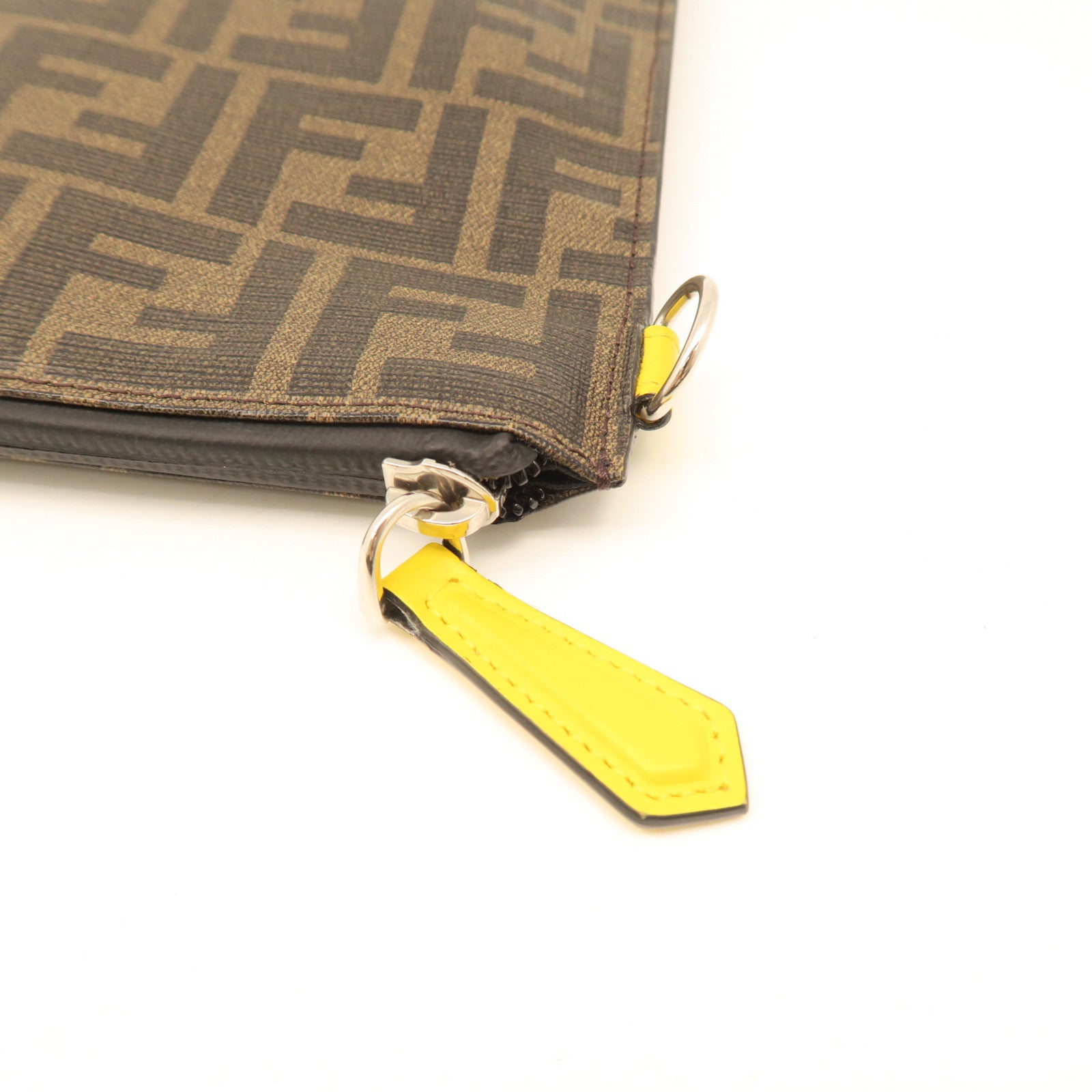 FENDI Coated Canvas Pouch Silver Button Clutch Brown