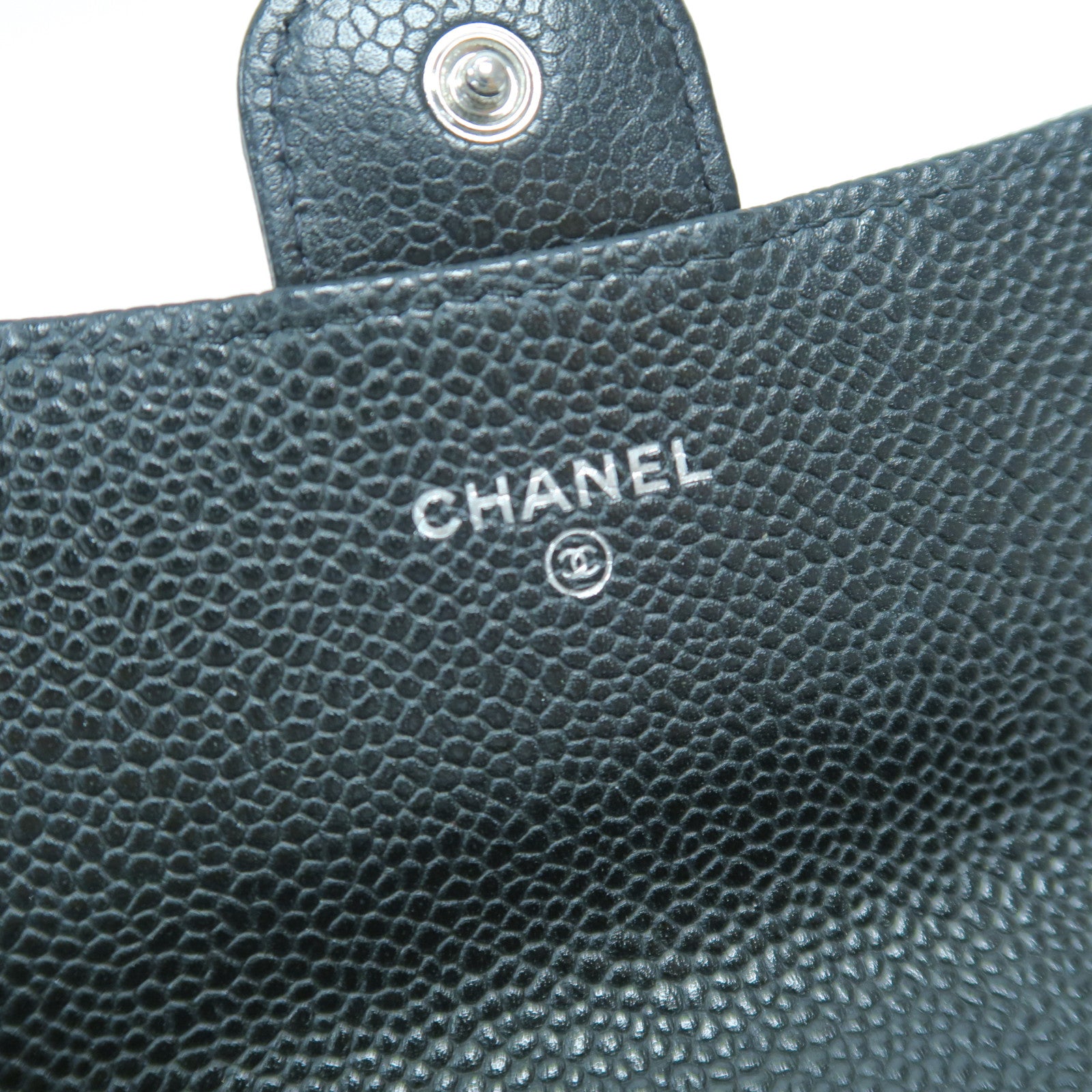 CHANEL 斜紋Caviar皮革Wallet銀扣錢包黑色