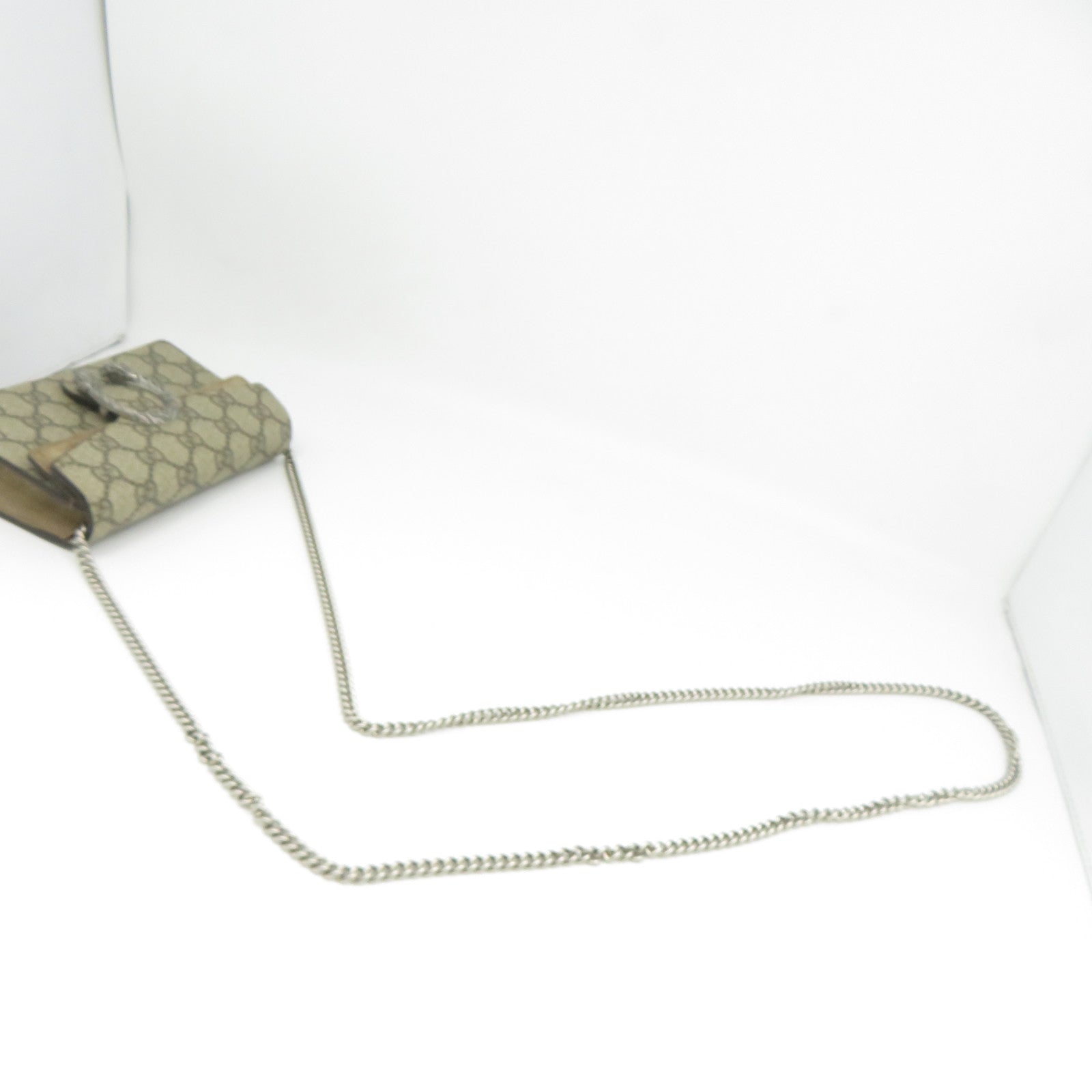 GUCCI 塗層帆布/絨布Dionysus Mini銀扣鏈帶肩背袋啡色