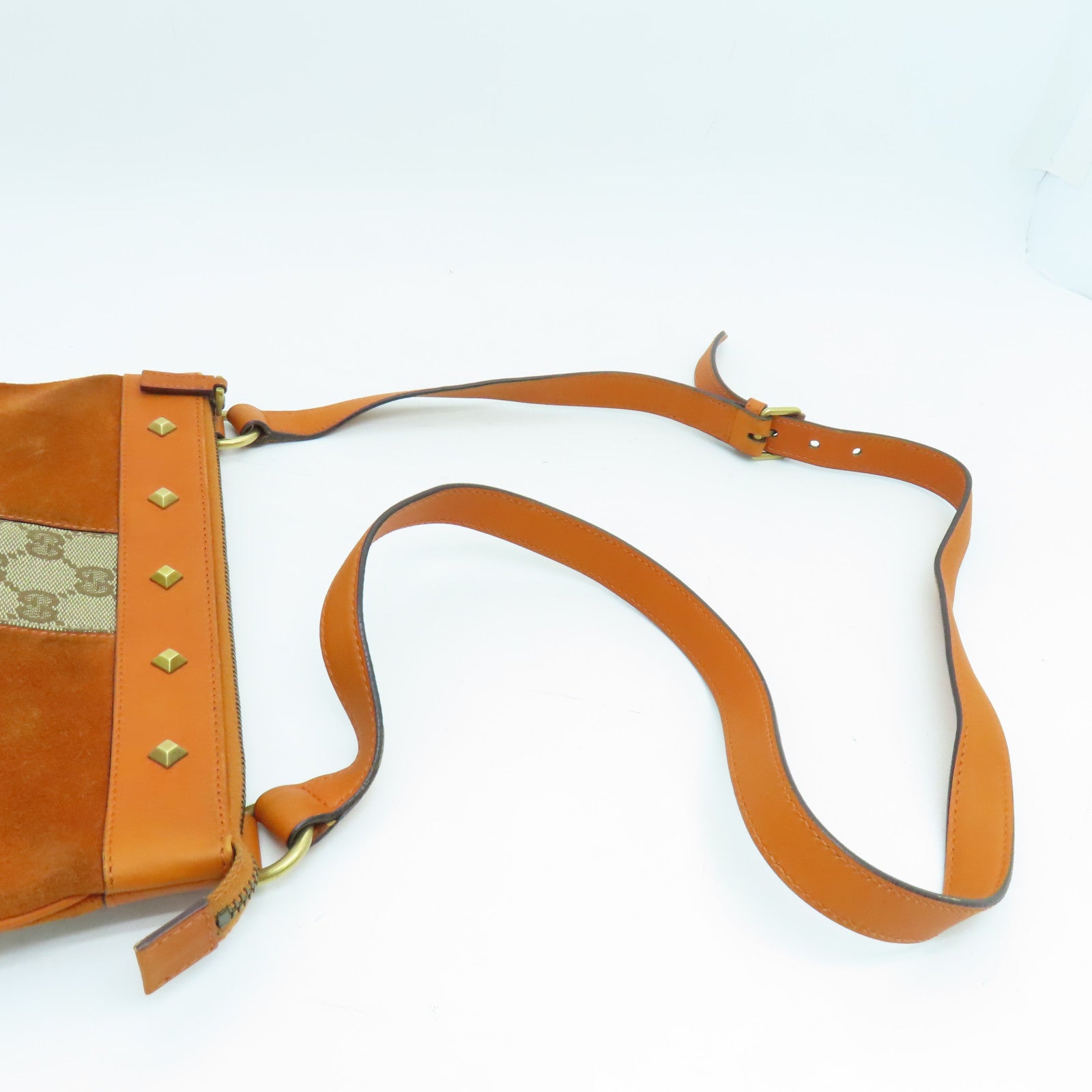 GUCCI 帆布/麂皮皮革Shoulder Bag金扣肩背袋橙色