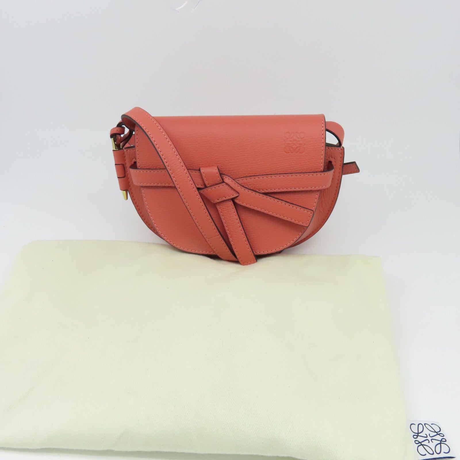 LOEWE 牛皮皮革Mini Gate Dual Bag金扣肩背袋粉紅色