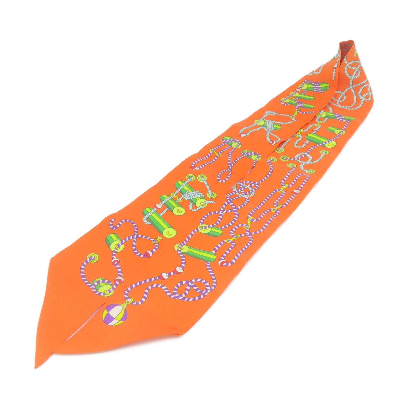 HERMES 絲質Twilly Scarf絲巾橙色/彩色